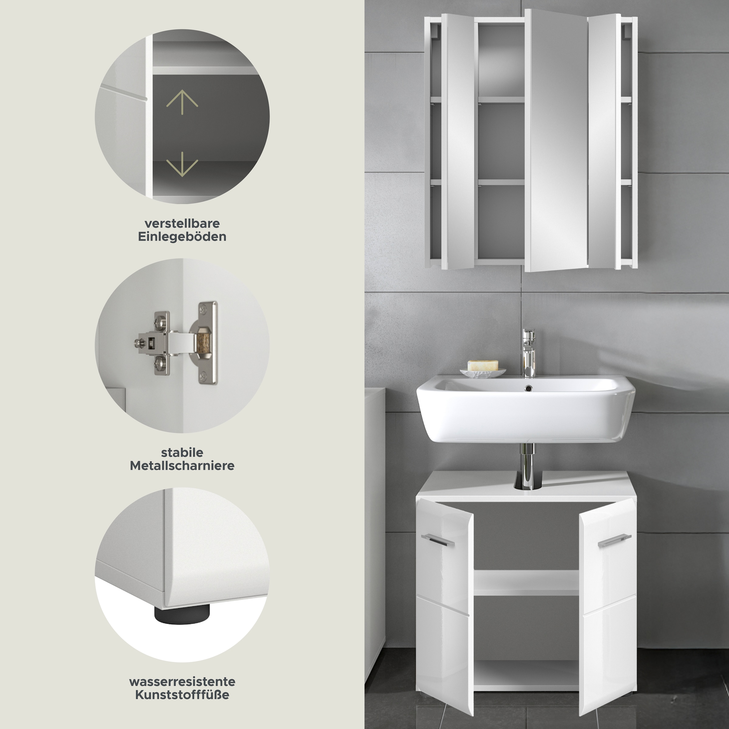 INOSIGN Badmöbel-Set »FLORENZ, TOPSELLER!, 2-teilige Badkombination, hochwertige MDF-Front«, (bestehend aus: 1 Waschbeckenunterschrank, 1 Spiegelschrank), Bad-Kombination, Bad-Möbel, Badezimmer, Kombination, Kombi