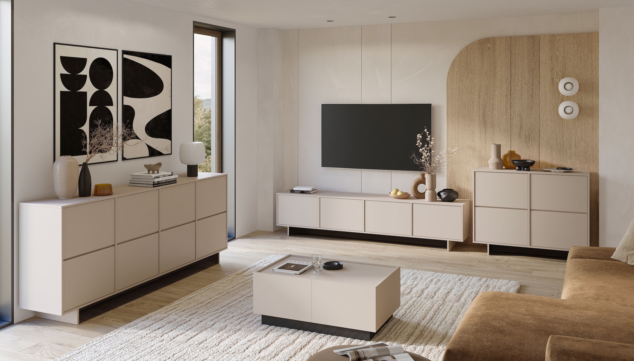 OTTO home Lowboard »Tatami, Modernes griffloses TV-Board, Breit 220,50cm, TV-Schrank« TV-Schrank, TV-Board mit viel Stauraum, push-to-open-Funktion