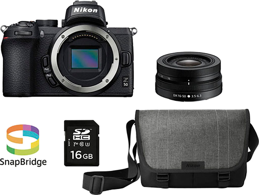 Nikon Systemkamera »Z 50 mit dem Objektiv NIKKOR Z DX 16-50 mm 1:3.5-6.3«, Weitwinkelzoom-Objektiv NIKKOR Z DX 16-50 mm 1:3.5-6.3, 21,51 MP, Bluetooth-WLAN (Wi-Fi)