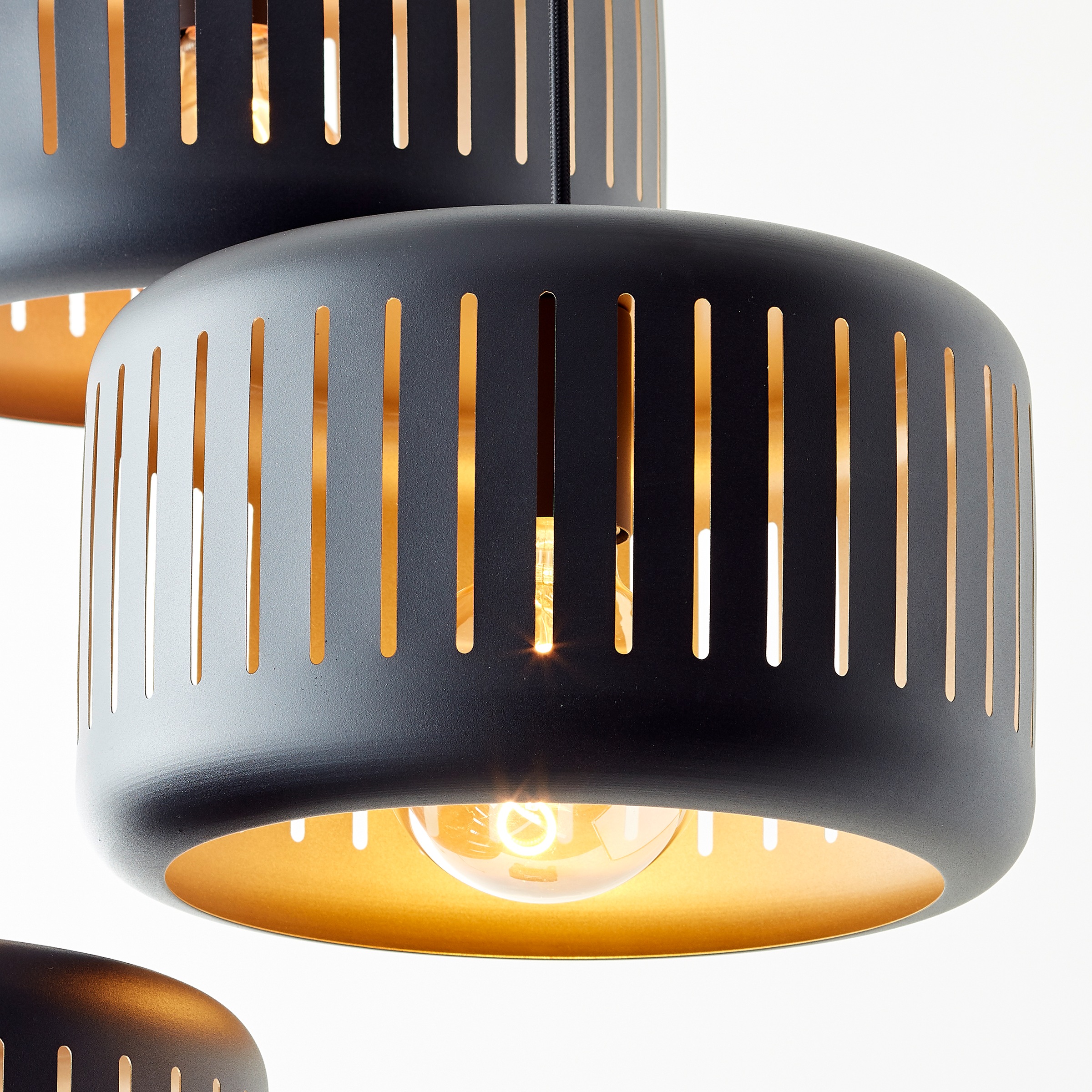 Brilliant Pendelleuchte »Tyas«, 3 flammig, Leuchtmittel E27 | ohne Leuchtmittel, 120 x 52 cm, 3 x E27, kürzbar, Metall, schwarz/goldfarben