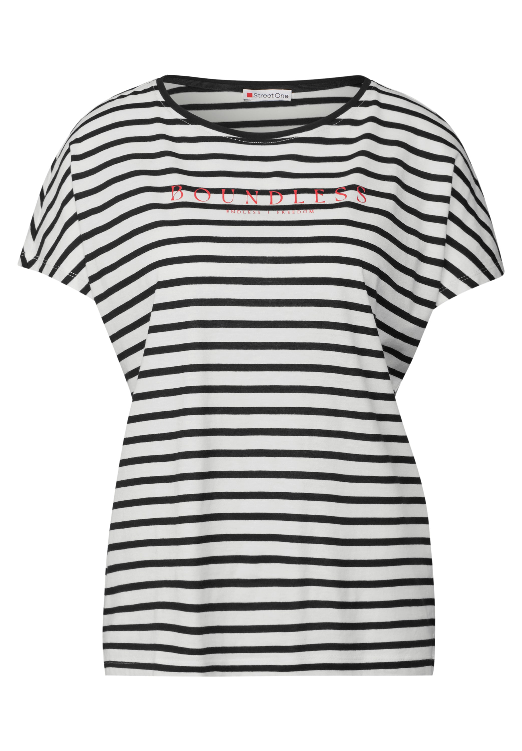 STREET ONE Kurzarmshirt, im Streifen-Look mit Wording