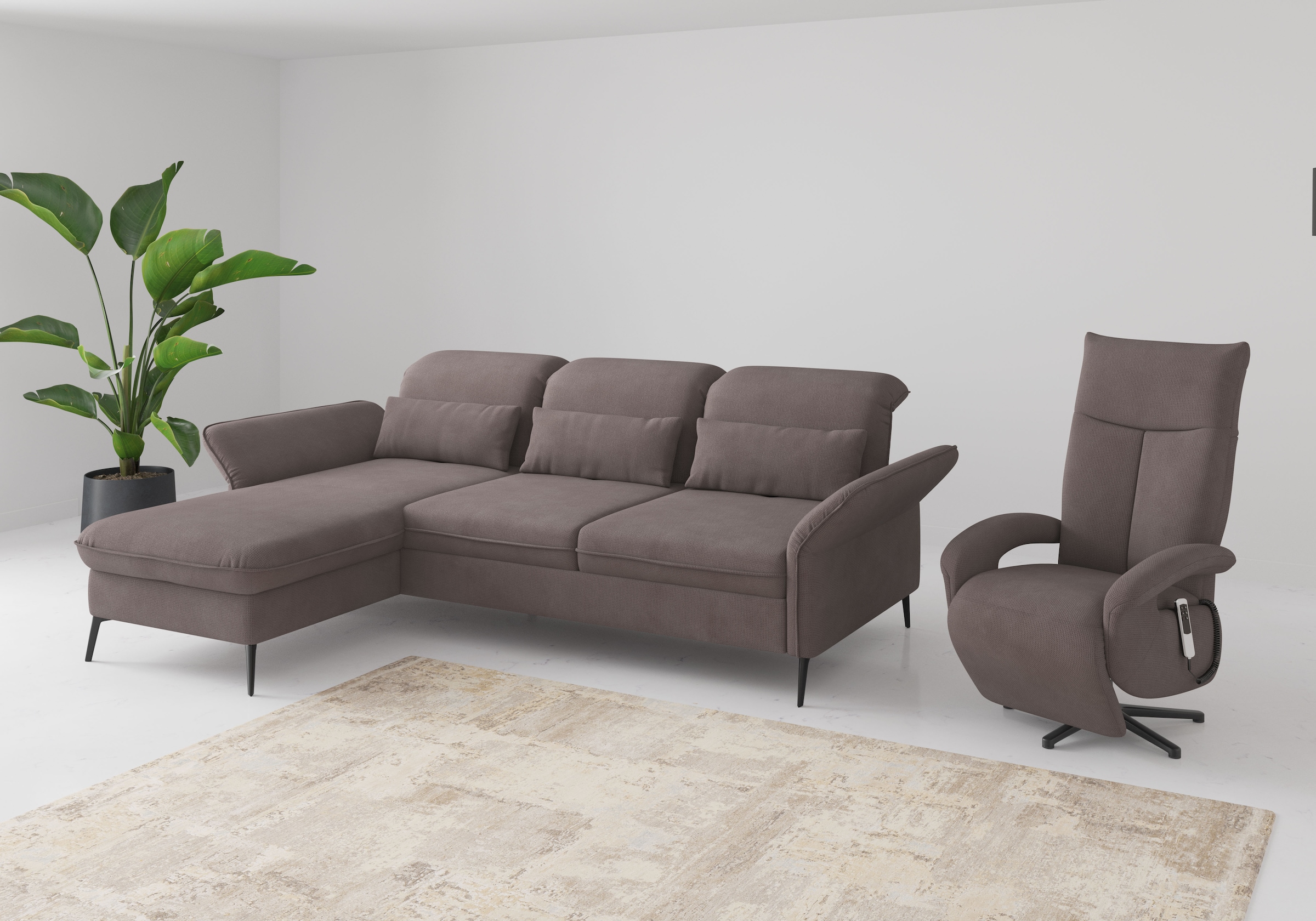 sit&more Ecksofa »Emely«, mit Sitztiefenverstellung optional mit Bettfunktion und Bettkasten