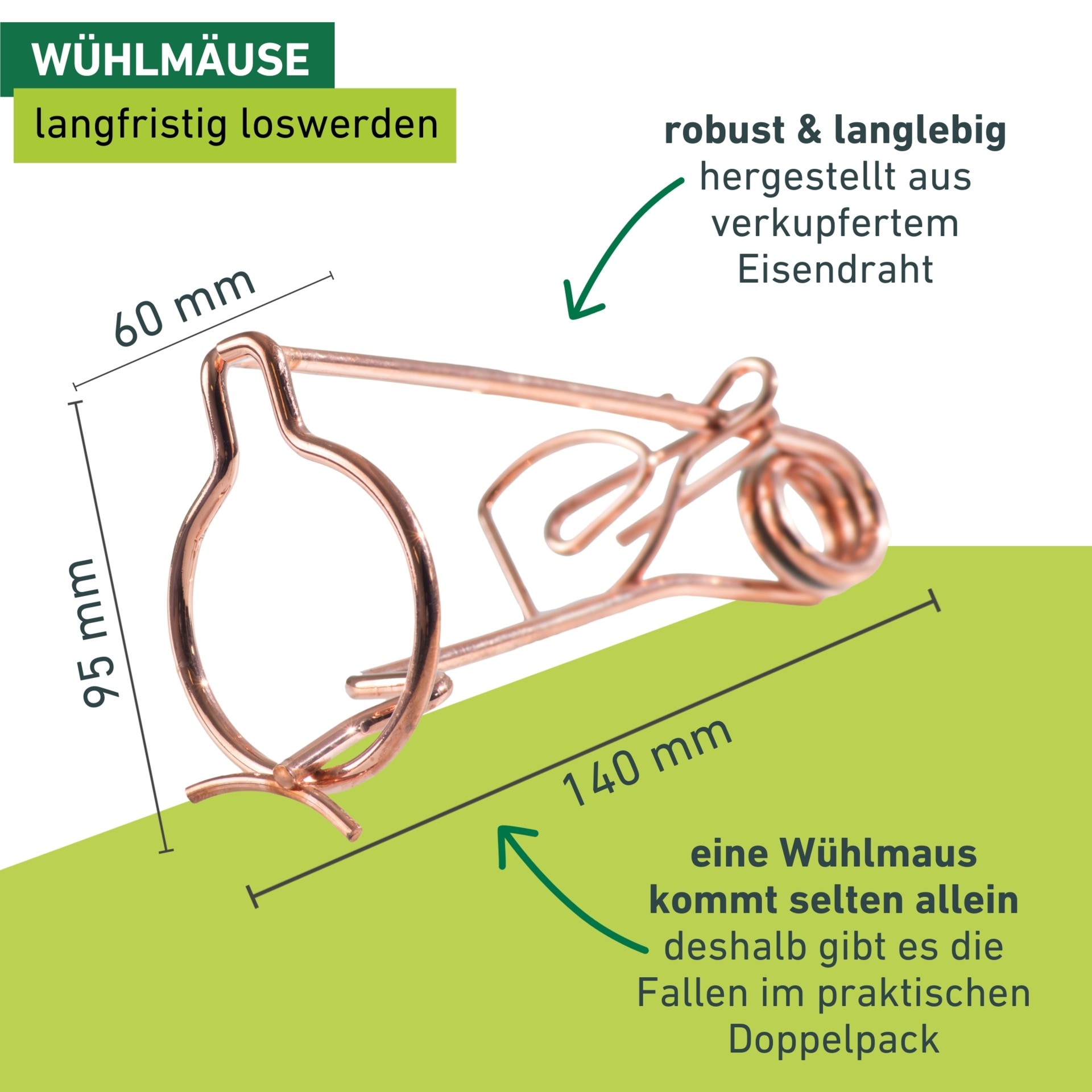 Windhager Schlagfalle »Draht-Wühlmausfalle im Doppelpack« Wühlmausbekämpfung robust,  Schnappfalle 6 x 14 x 9,5 cm, Kupfer