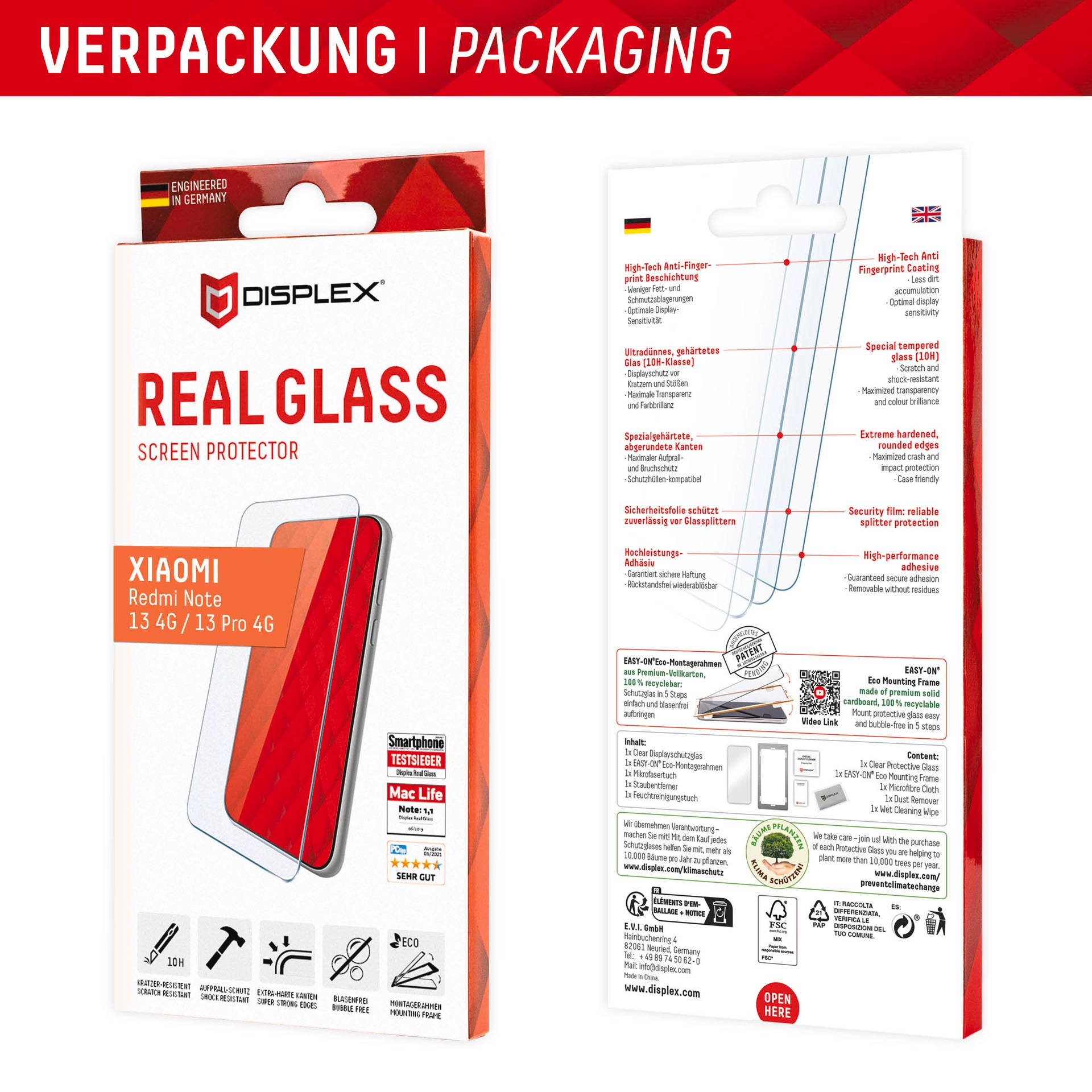 10. Bild von Displex Displayschutzglas »Real Glass«, für Xiaomi Redmi Note 13 4G-Xiaomi Redmi Note 13 Pro 4G, (1 St.), Bildschirmschutz, Displayschutzfolie,Einfach anbringen,kratz-&stoßfest