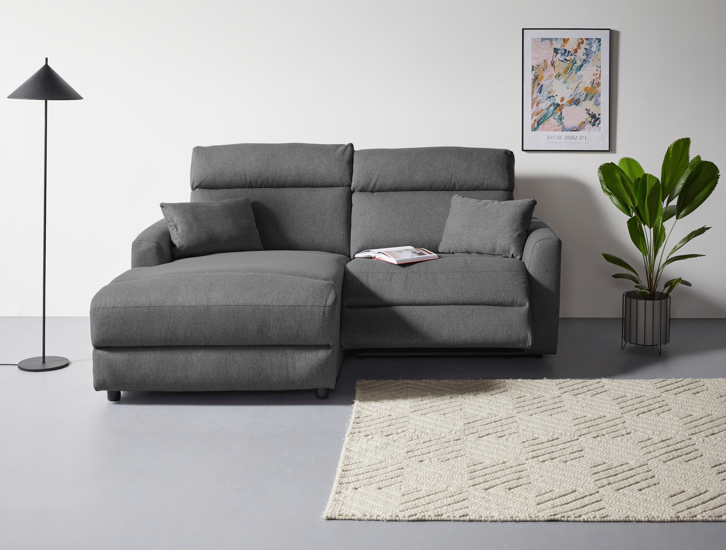 INOSIGN Ecksofa »JENNA, L-Form, 209cm, manuelle u. elektrische Funktion, mit USB A/C,«, Liegefunktion 105°-150°, Federkern, Struktur fein