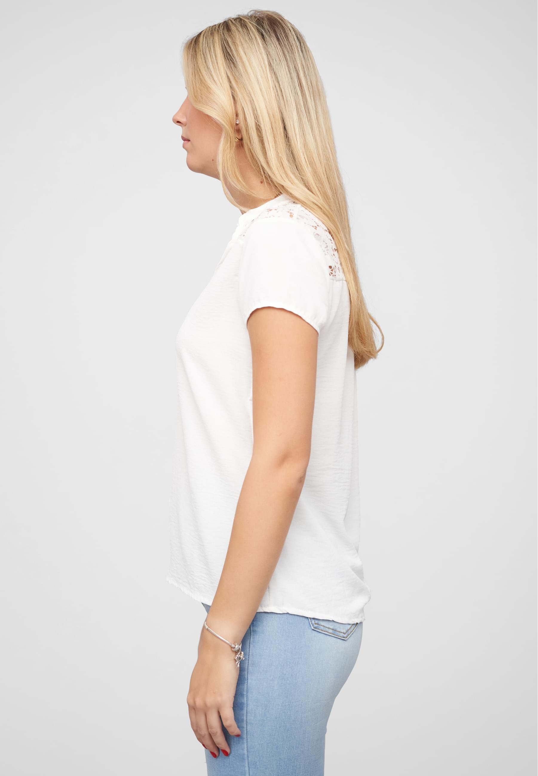 CLOUD 5IVE Klassische Bluse »CLOUD 5IVE Musselin Shirt V-Neck mit Deko Knopfleiste und Spitze«