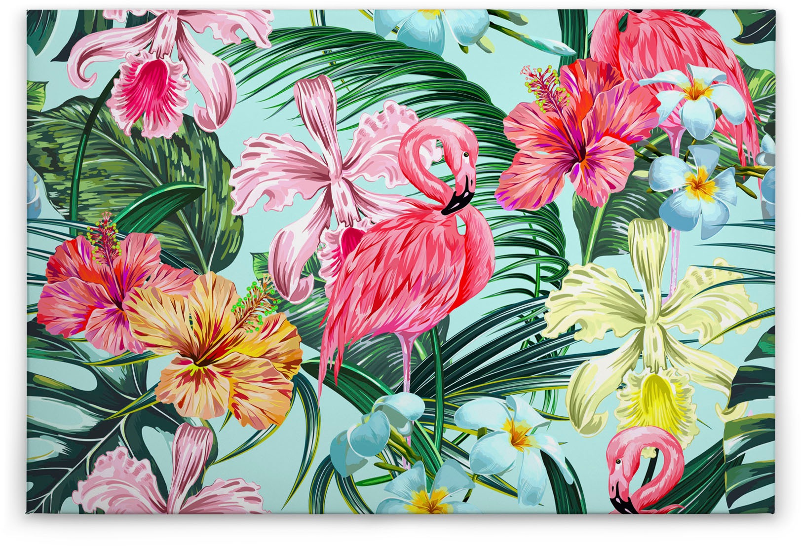Bricoflor Leinwandbild Mit Flamingo Und Hibiskus Hawaii Blumen Bild Mit Pal günstig online kaufen
