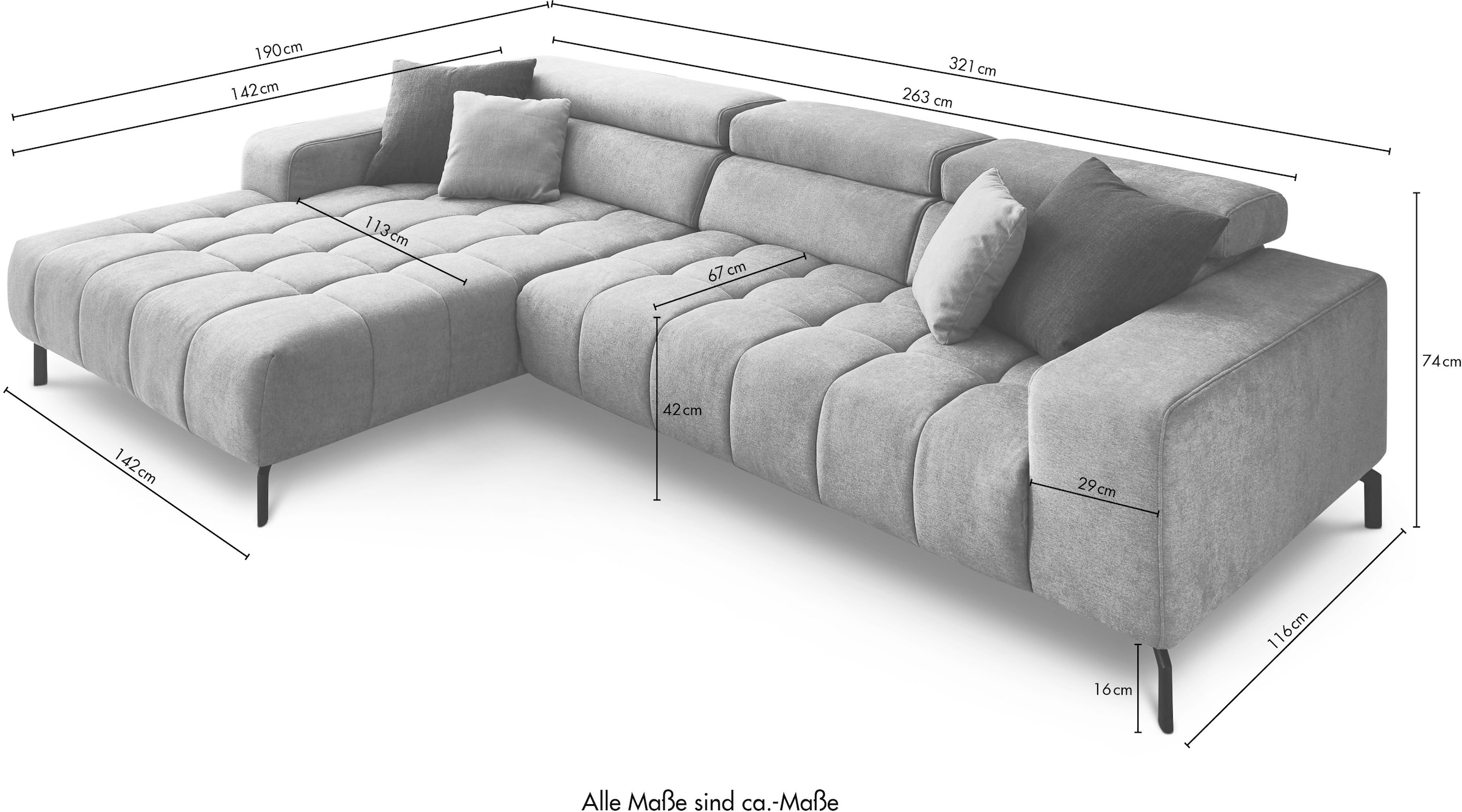 Die PlanBar Ecksofa »MP-IN18022 L-Form« mit Kopfteilverstellung & Zierkissen, optional Sitztiefenverstellung