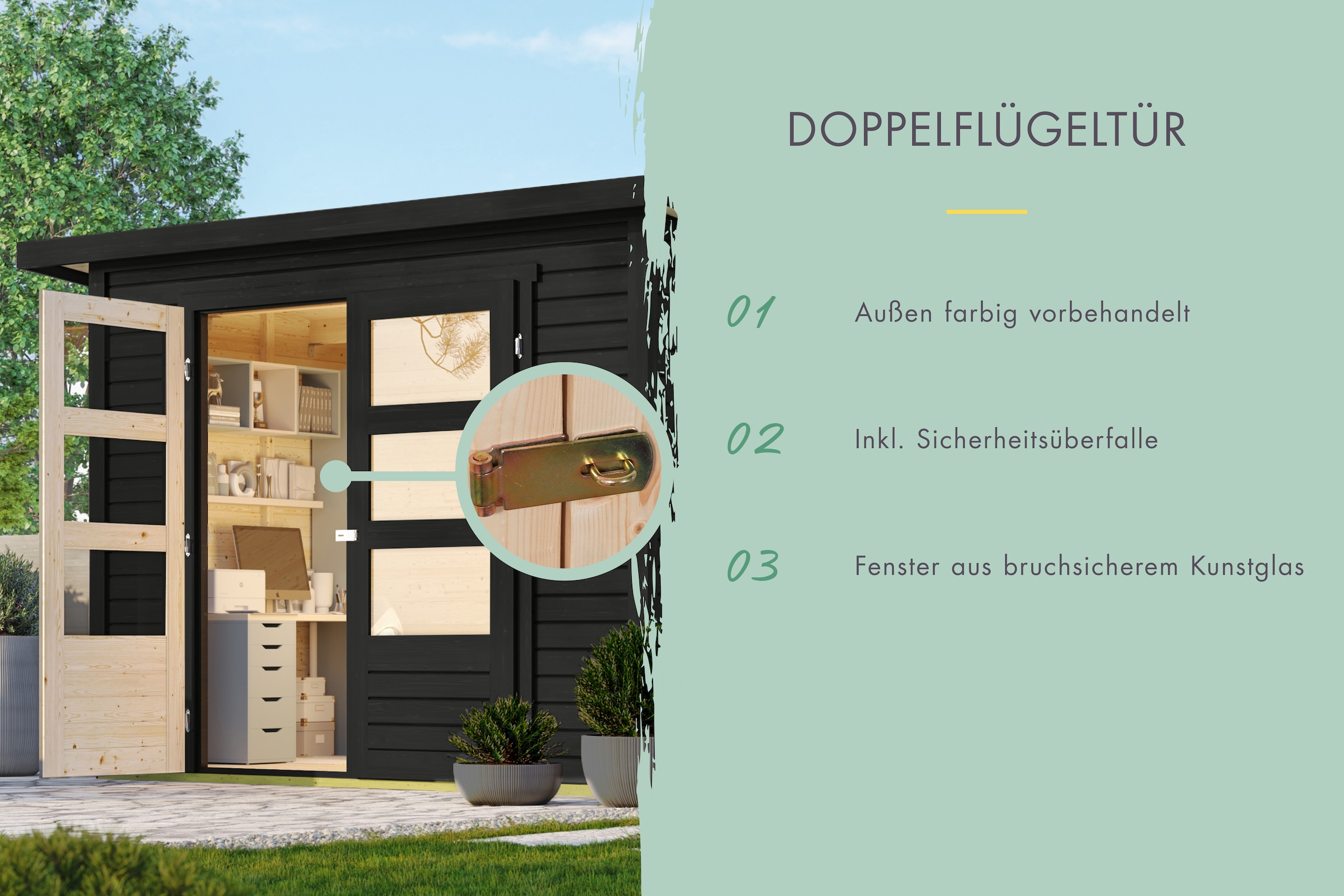 Karibu Gartenhaus »»Stockach 2« schwarz, aus Fichte«, aus Fichtenholz, lakiert