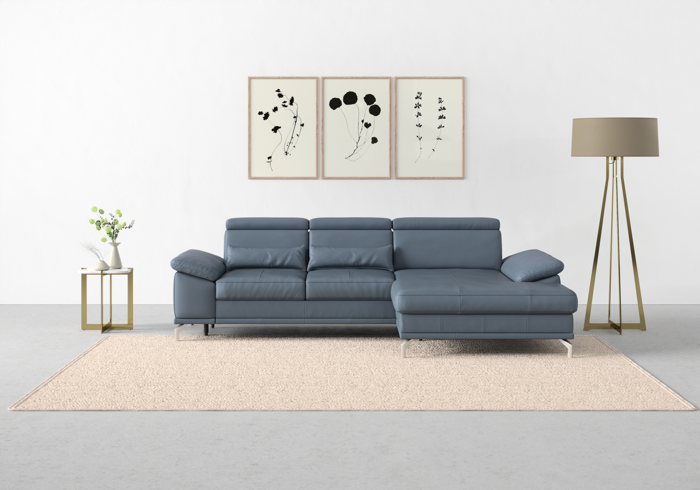 sit&more Ecksofa »Cabrio L-Form, B: 295 cm, mit Sitztiefen-, Arm- & Kopfteilverstellung«, 2 Nierenkissen, Federkern, optional Bettfunktion und Stauraum