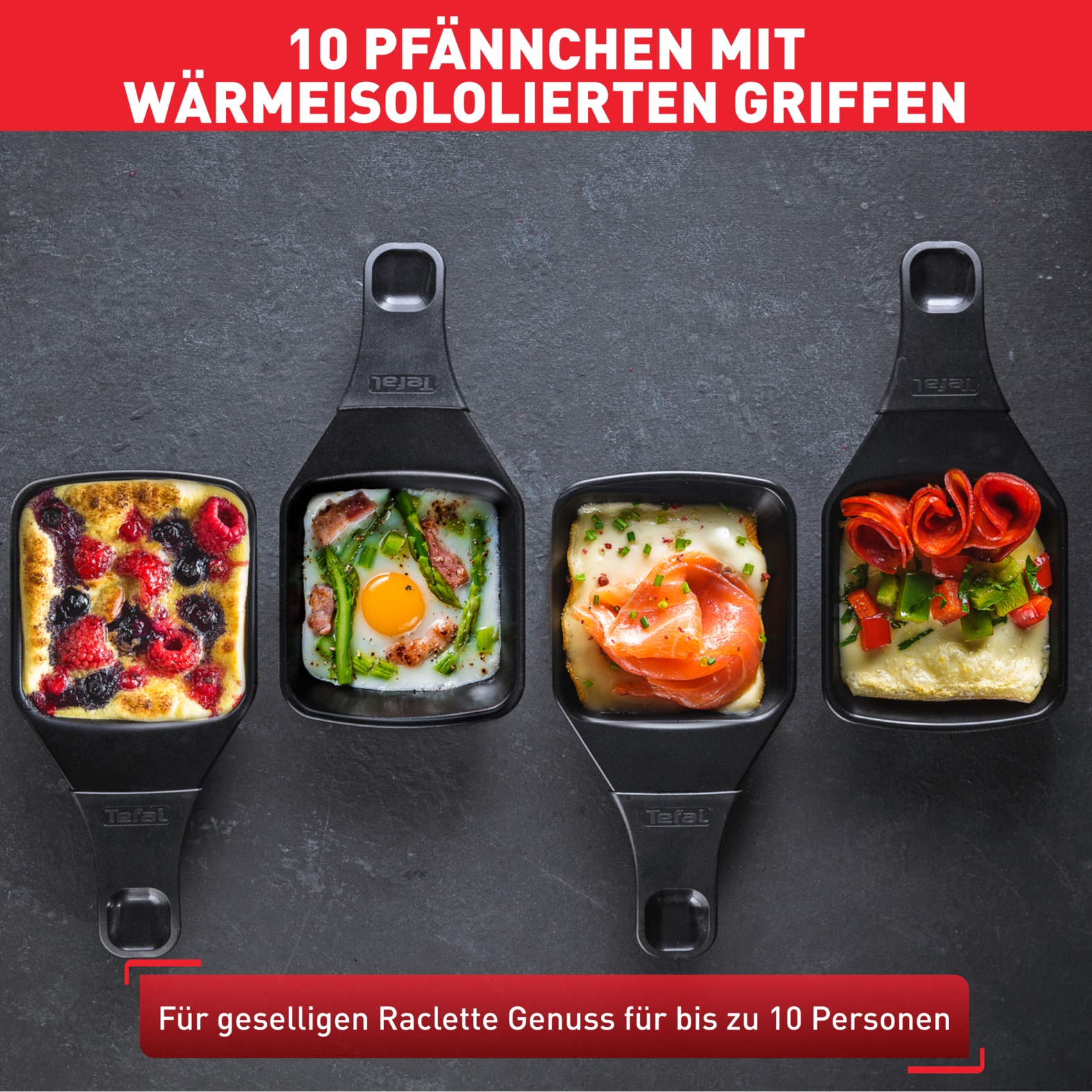 Tefal Raclette »Ambiance, inkl. Tischgrill-Funktion, abnehmbares Kabel«, 10 St. Raclettepfännchen, 1350 W, spülmaschinengeeignete Platte, RE4588