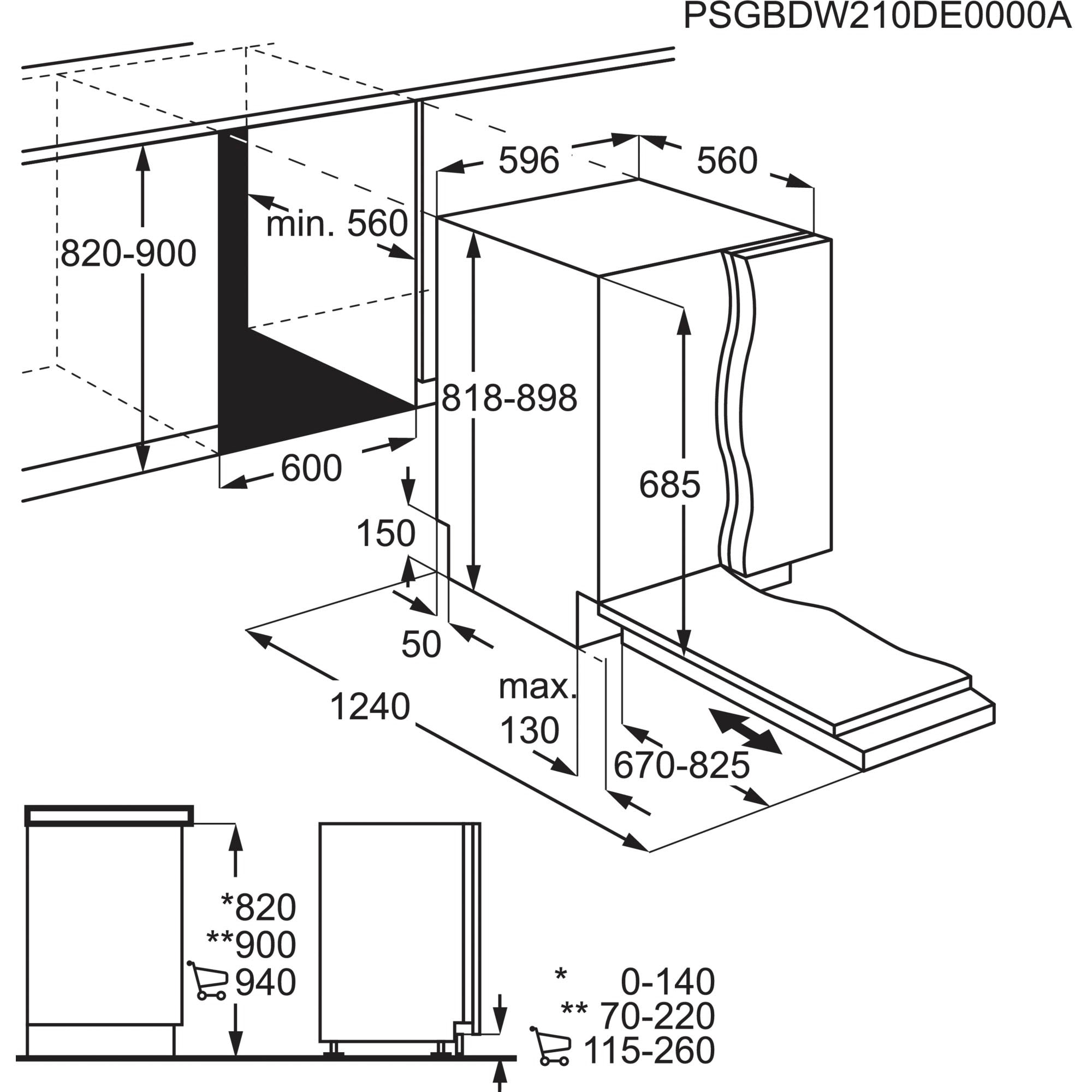 AEG teilintegrierbarer Geschirrspüler Serie 7000 »FEE7571APM 911424523«, 14 Maßgedecke