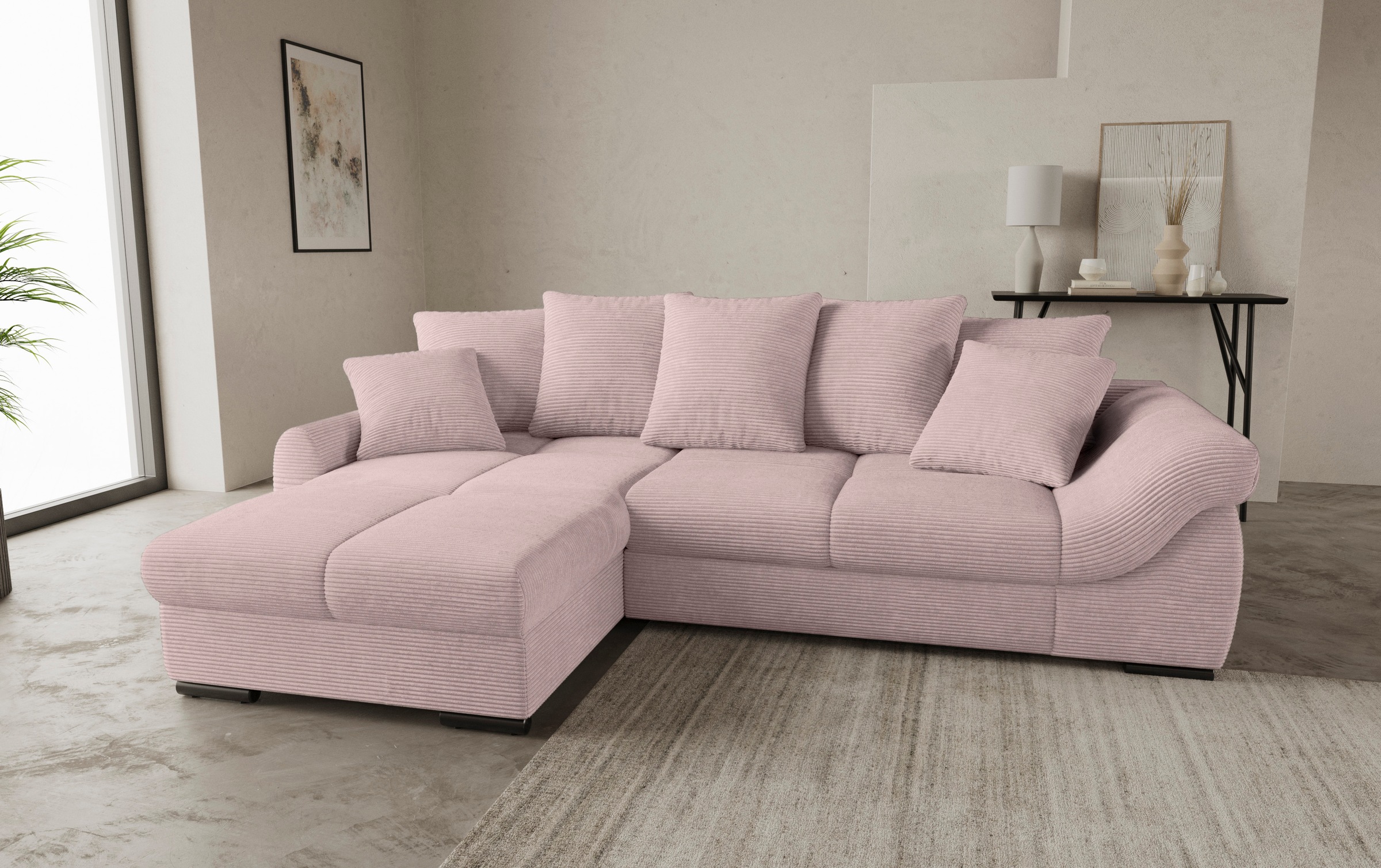 Mr. Couch Ecksofa »Livorno L-Form«, inkl. Hochschläfer-Bettauszug, XL-Bettkasten weiß beschichtet