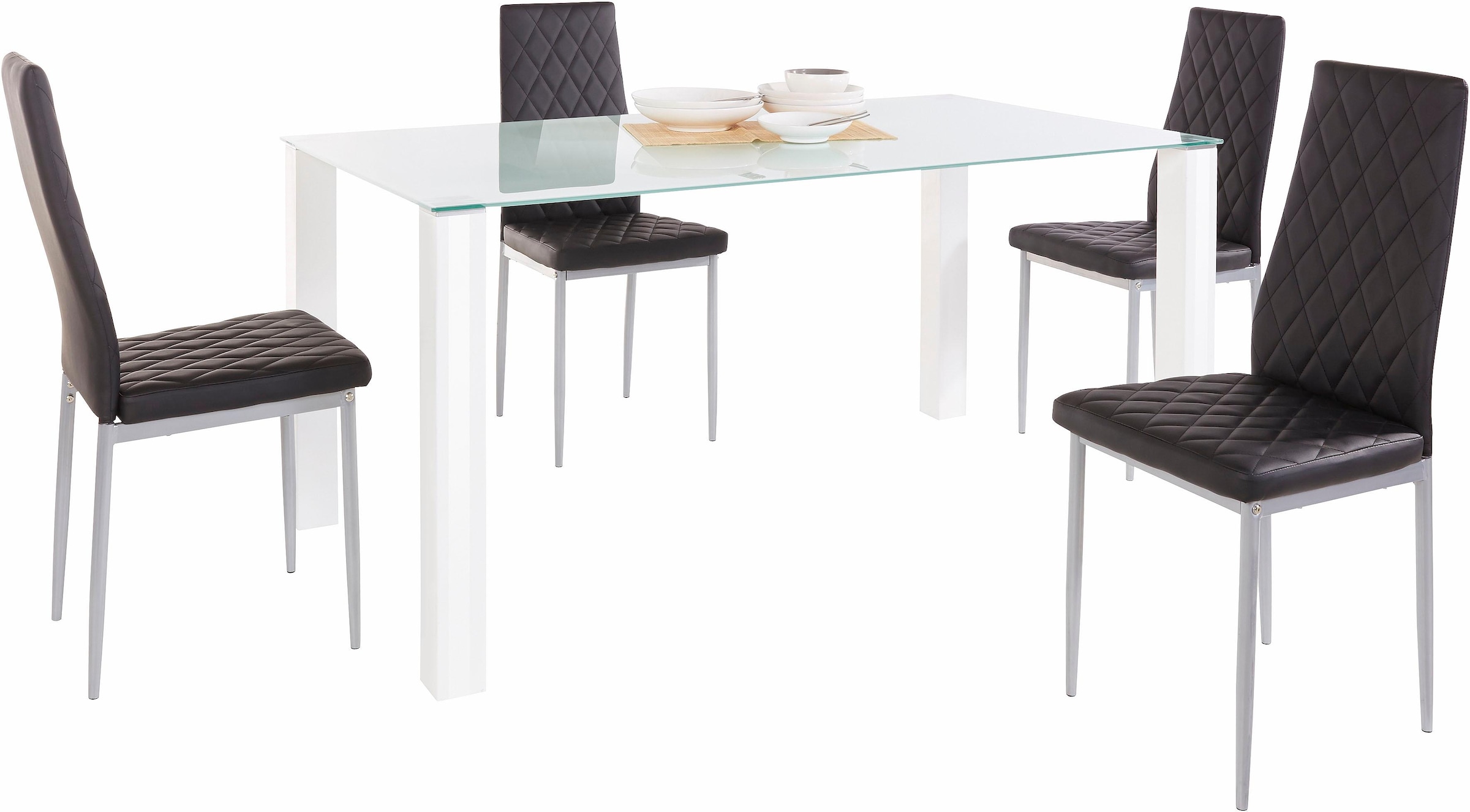 INOSIGN Essgruppe, (Set, 5 der Online-Shop Farbvarianten Stuhlbezüge Glastisch, cm verschiedene kaufen im breiter tlg.), 160