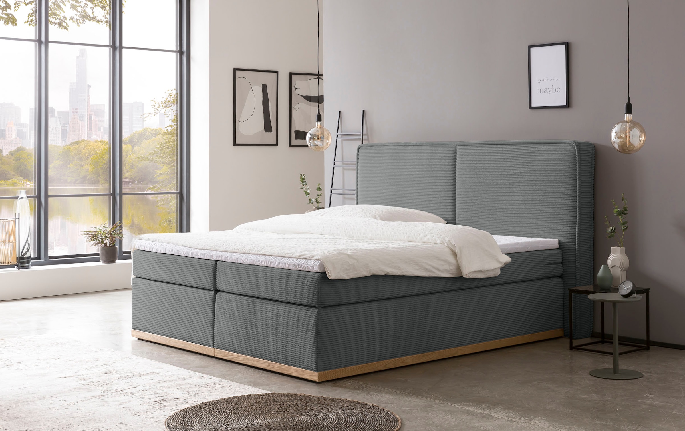 Home affaire Boxspringbett »SHERWOOD Hotelbett, Polsterbett«, Hochwertiger Cord,weiche Velours-Struktur, mit Topper, Eiche