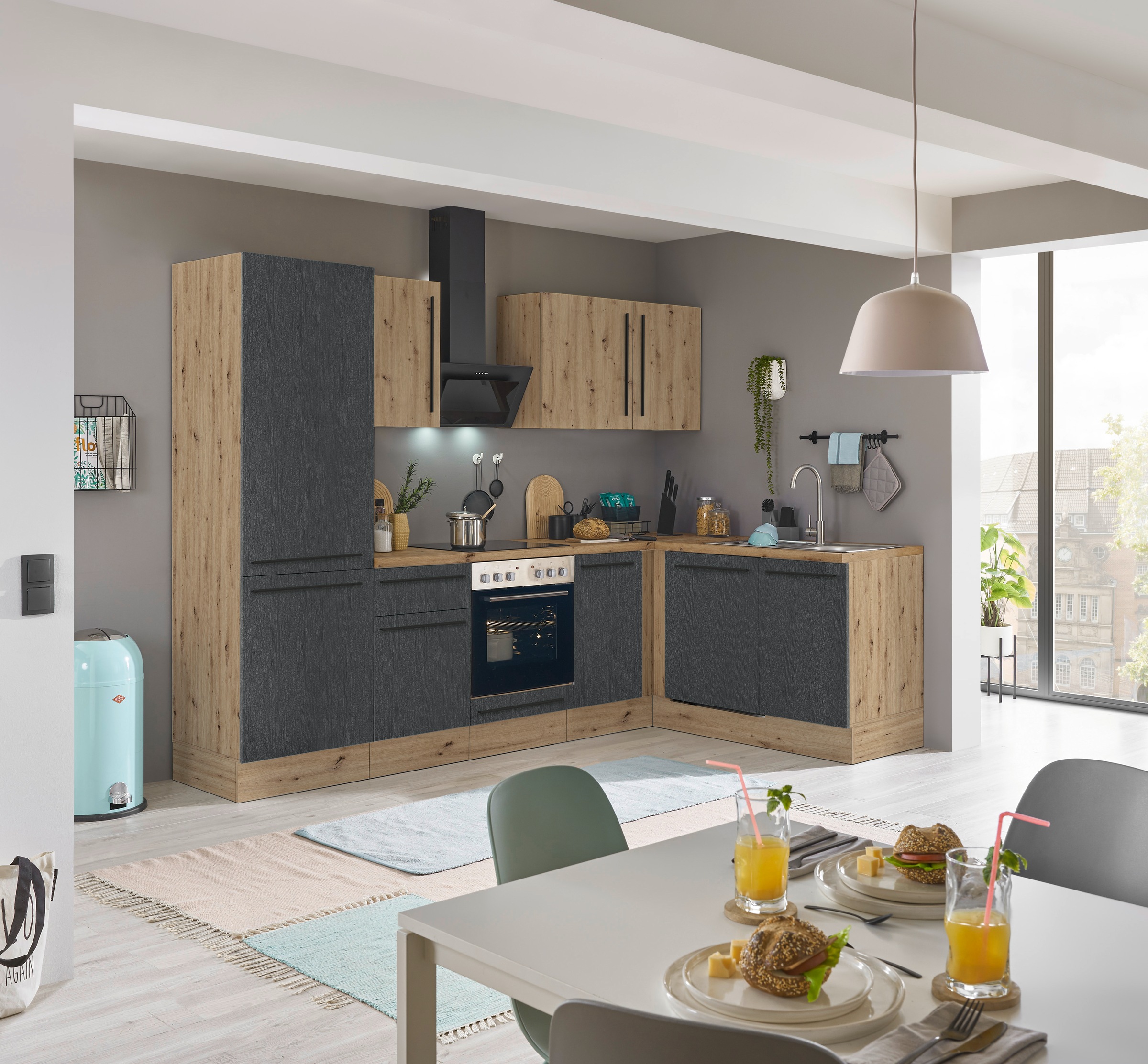 KOCHSTATION Winkelküche »Florida, Stellbreite 280x165 cm«, wahlweise mit E-Geräten, mit Softclose für Türen und Schubkästen