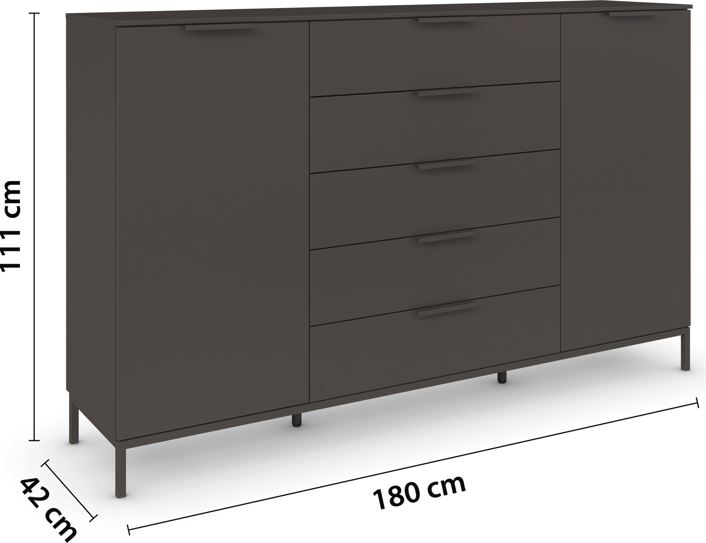rauch Kombikommode »Kommode Türkommode Sideboard Kombikommode FLIPP«, (Breite 160/180 cm mit 4 Einlegeböden), 2-türig mit 5 Schubladen und Soft-Close-Funktion in zwei Breiten
