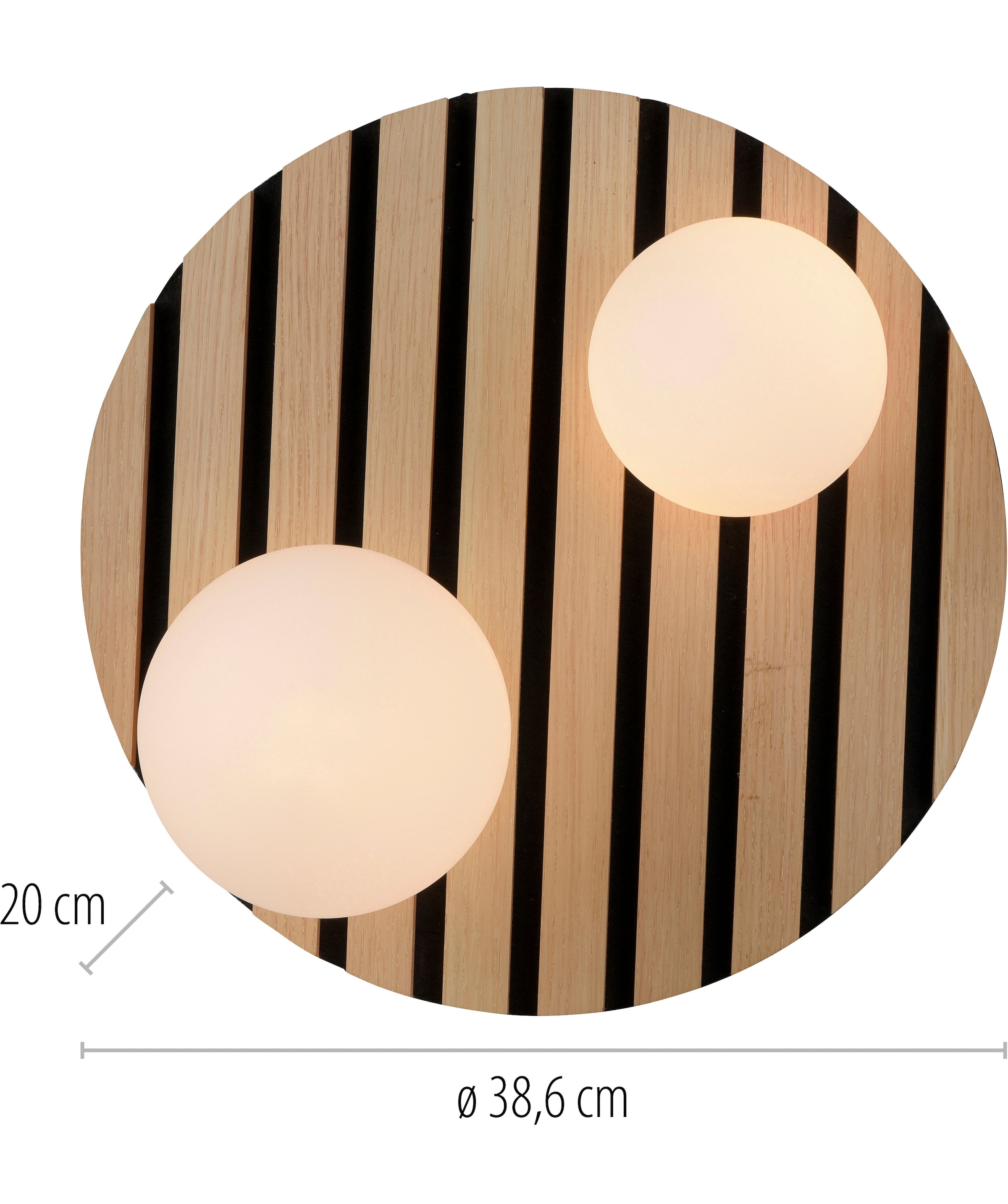 Leonique Deckenleuchte »Erinette Akustikpaneele mit Glaskugel«, 2 flammig, Leuchtmittel G9 | Leuchtmittel wechselbar-ohne Leuchtmittel, Holz, Akustik, Paneele, Glas, opal matt weiß, Deckenlampe