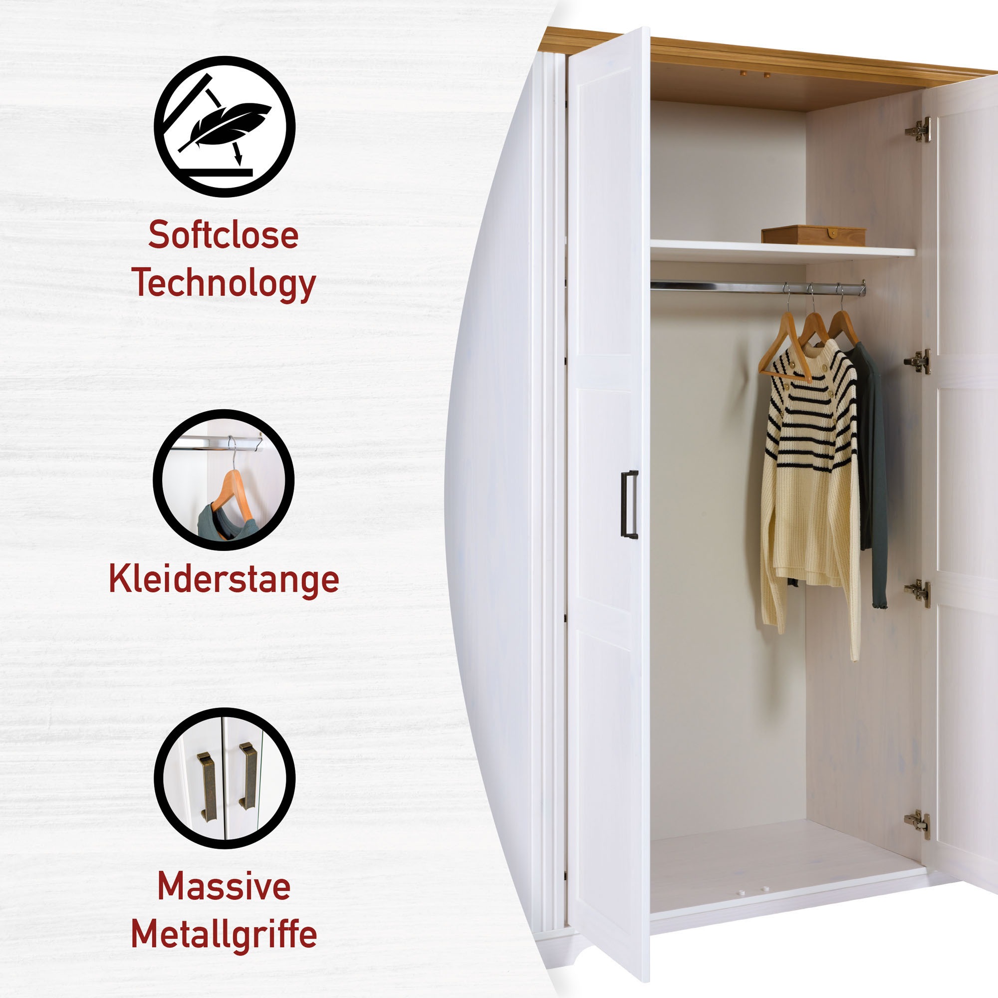 Inter Link Drehtürenschrank »Maluno« 1 Stk. tlg. Kiefer Massiv, Soft-Close, BxTxH: ca. 215,60 x 64 x 208 cm