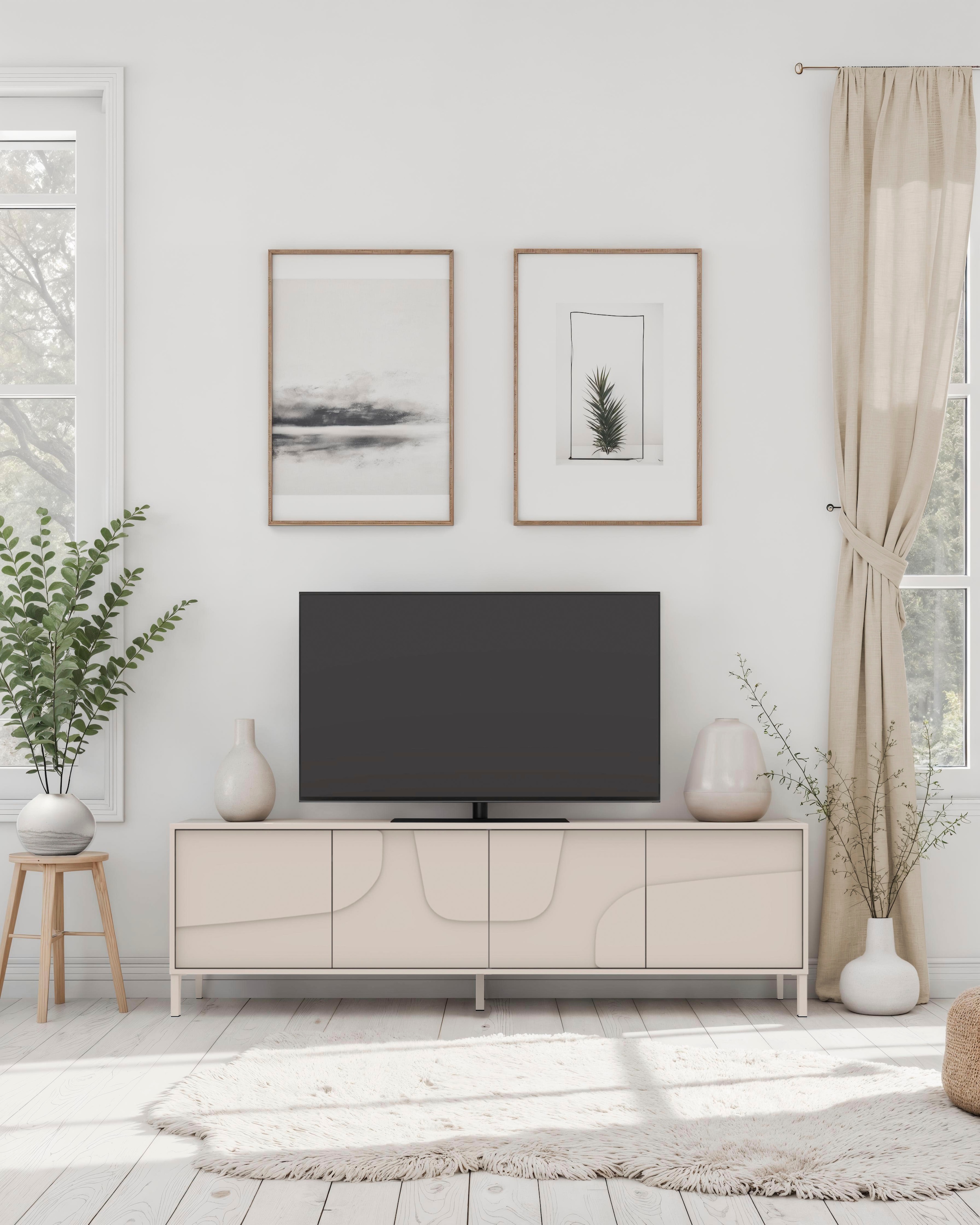 INOSIGN Lowboard »Stone, 205 cm breit, 4 Türen, TV-Schrank, TV-Kommode, Medienboard« 3D-Design, Push-to-open, Innenraum großzügig, Füße 14/2 cm wählbar