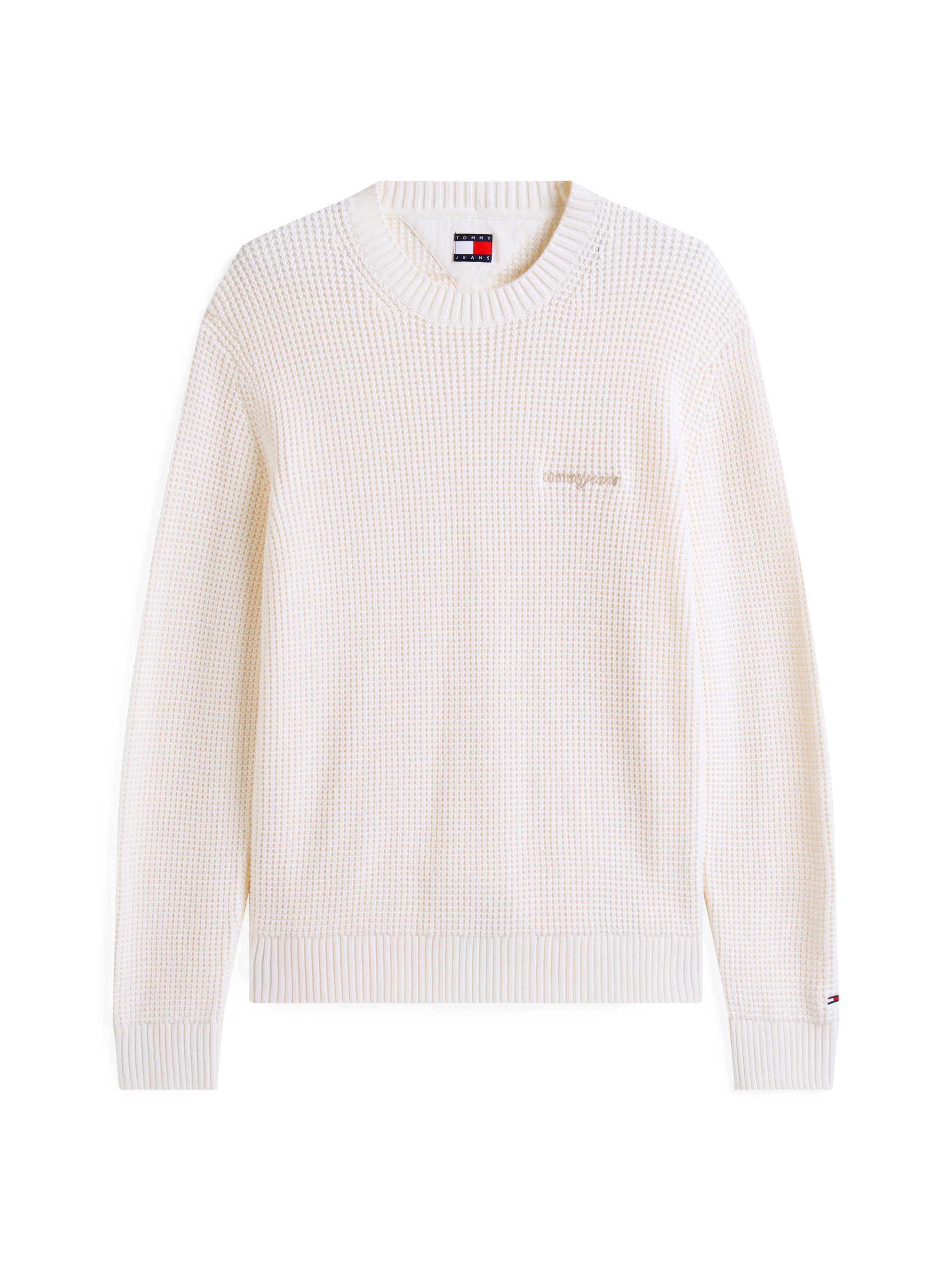 Tommy Jeans Strickpullover »TJM SCRIPT CHUNKY« Regular Fit, Rundhals Waffelpique Strick