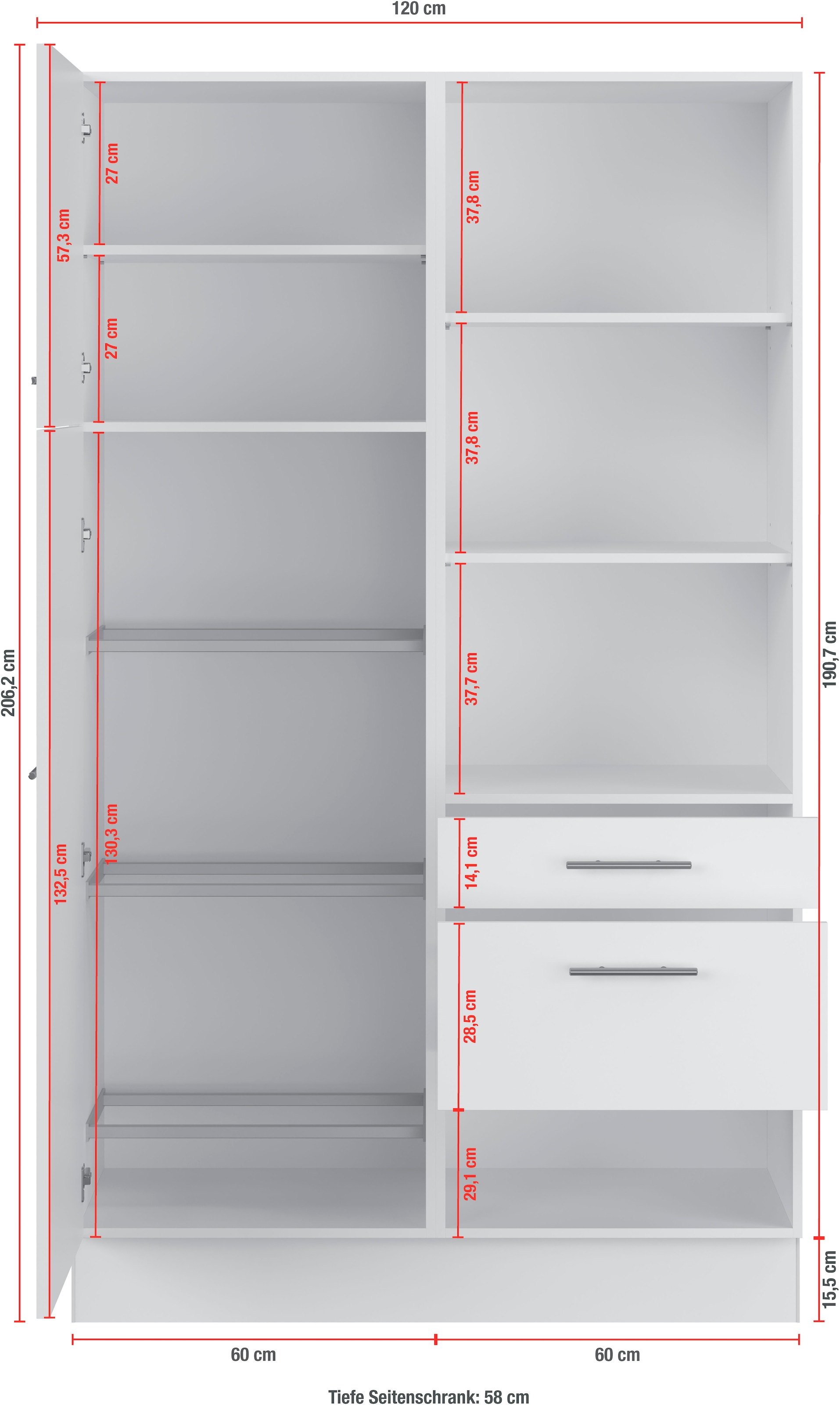 IMPULS KÜCHEN Mehrzweckschrank-Set »Warschau«, (3 St., Getränkekistenschrank und Seitenschrank, Breite 120 cm), Vielfältige Varianten verfügbar; kombinierbar mit anderen Artikeln
