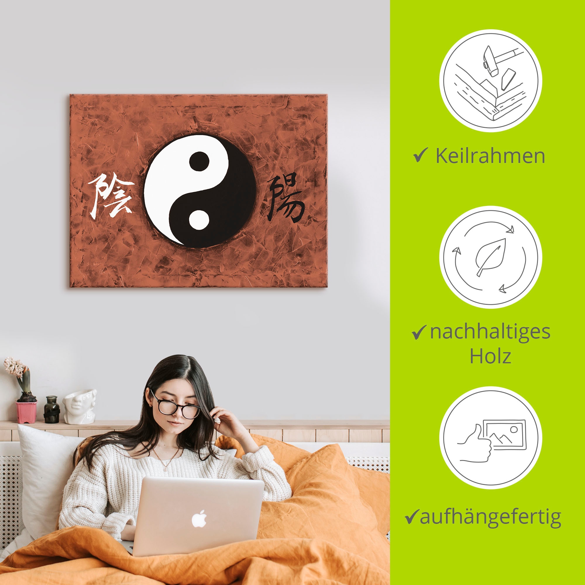 Artland Leinwandbild »Ying & Yang_braun«, Zeichen, (1 St.), auf Keilrahmen gespannt