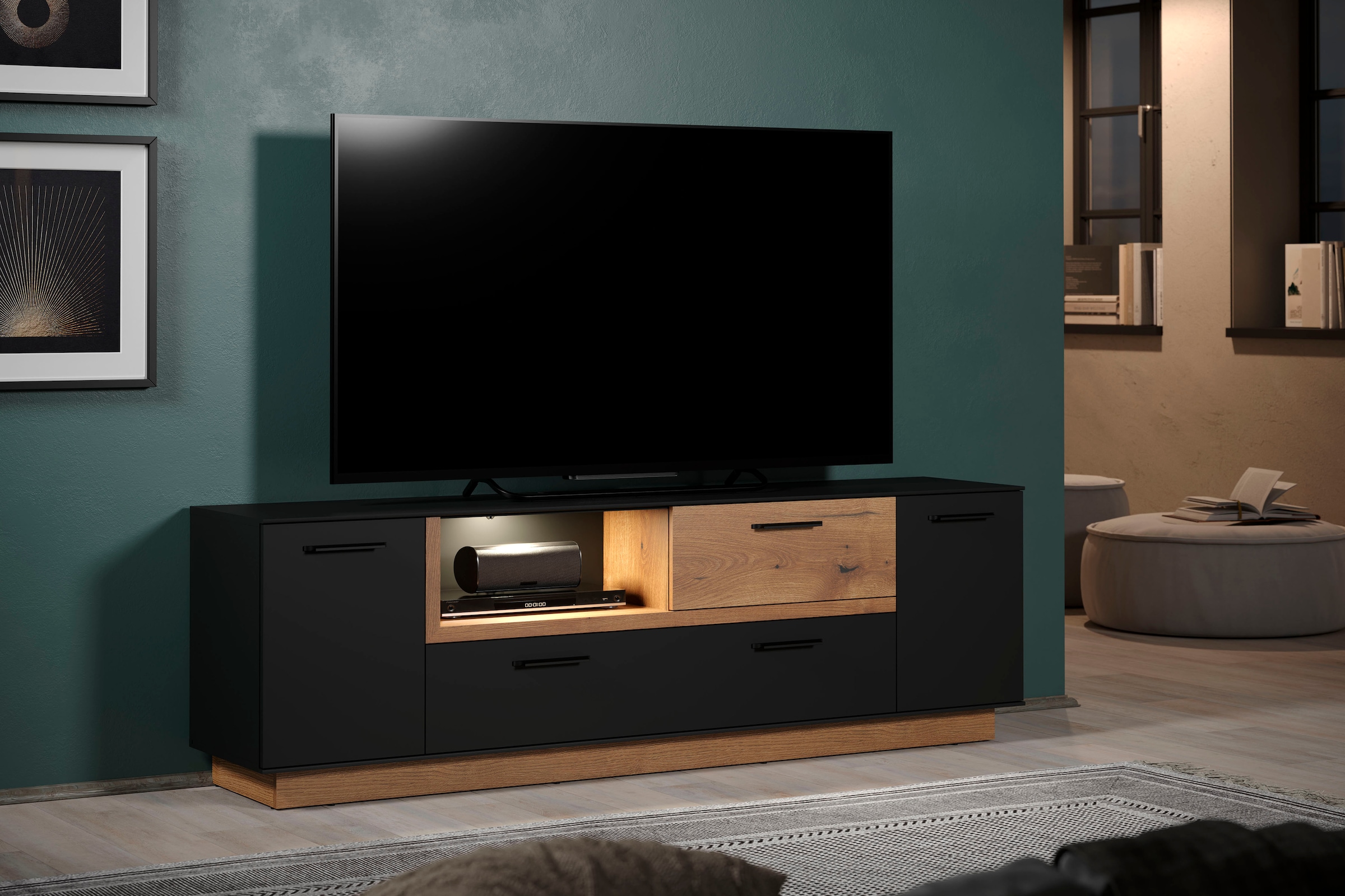 INOSIGN TV-Bank »Premont«, (1 St.), ca. 187 cm breit, zweifarbiger TV-Schrank, moderne Eiche, stehend