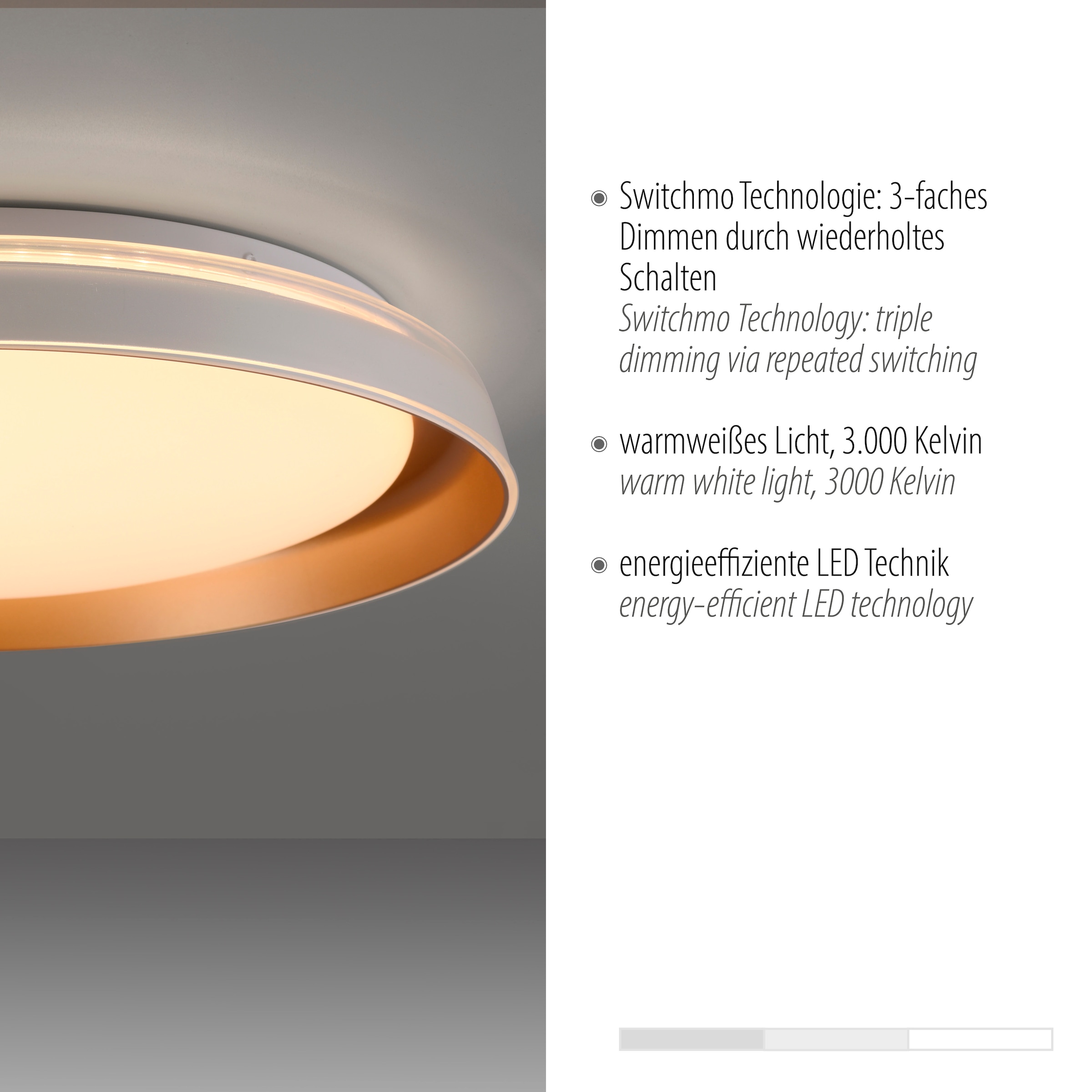 JUST LIGHT Deckenleuchte »SATI«, 1 flammig, Leuchtmittel LED-Board | LED fest integriert, LED, dimmbar, Switchmo, Memory, nach Trennung vom Netz