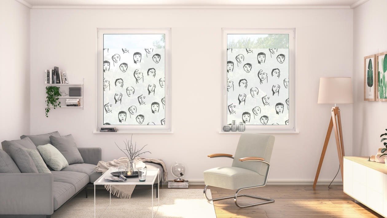 LICHTBLICK ORIGINAL Fensterfolie »Fensterfolie selbstklebend, Sichtschutz, Faces - Schwarz«, 1 St., blickdicht, glattstatisch haftend