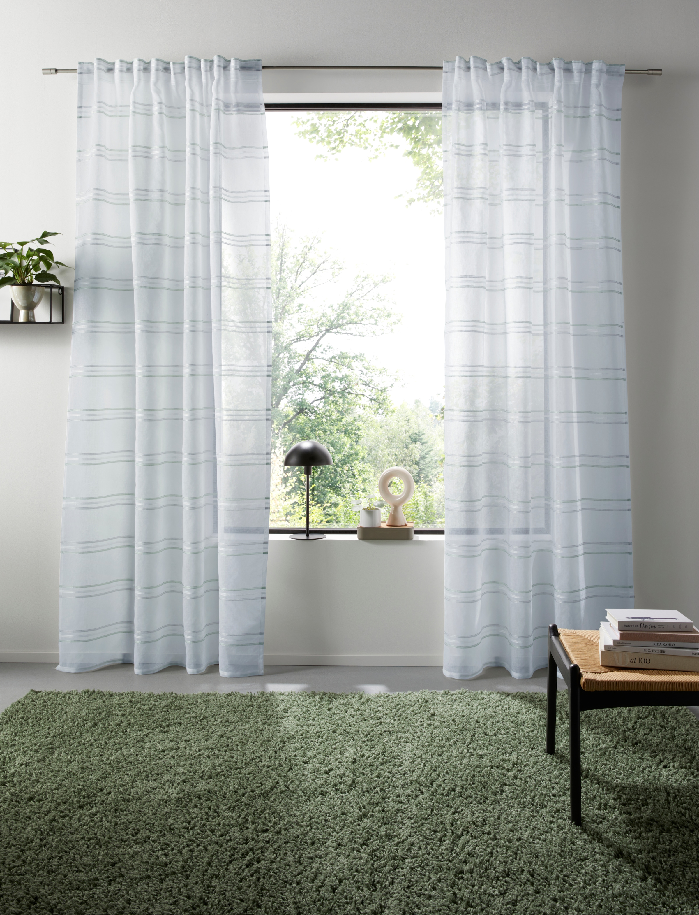 OTTO home Gardine »Sirii« Multifunktionsband 1 Stk. tlg. Halbtransparent, angenehme Haptik, mit Querstreifen, modern