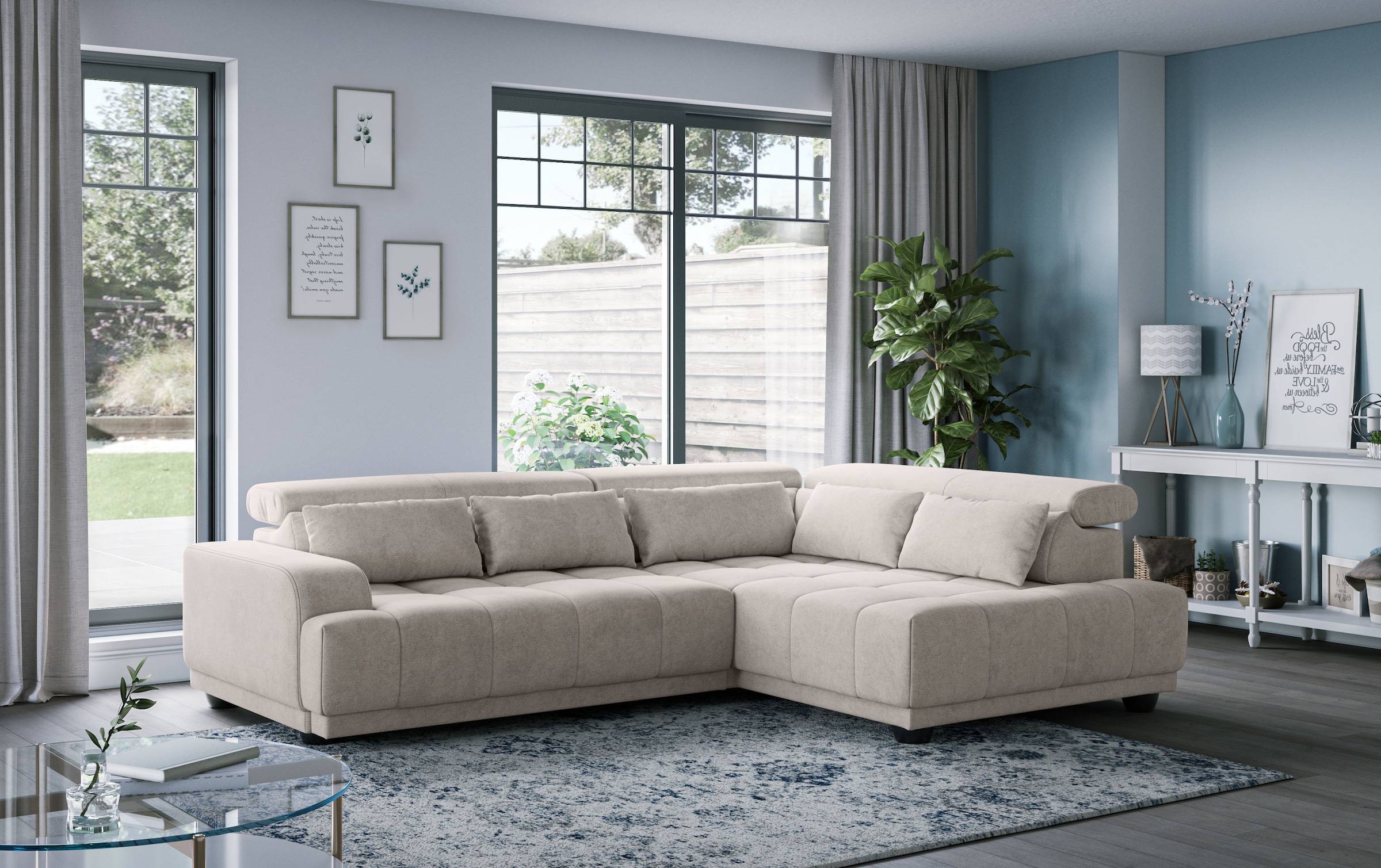 COTTA Ecksofa »Jade L Form, B: 270 cm, mit Kopfteilverstellung & Nierenkissen« optional elektr. Sitztiefenverstellung
