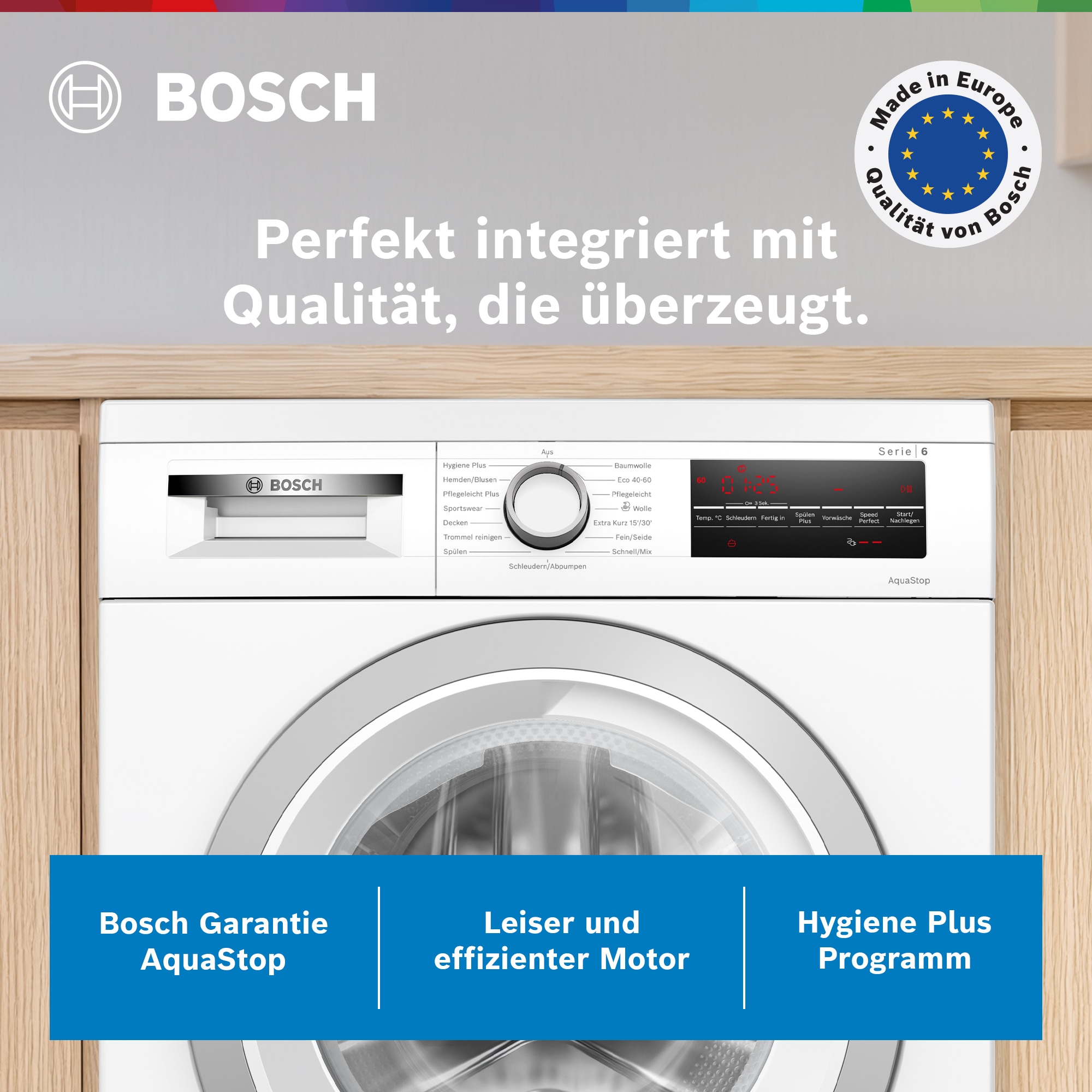BOSCH Waschmaschine Serie 6 »WUU28T70« 8 kg 1400 U/min unterbaufähig, Speed Perfect, Hygiene Plus, großes LED-Display