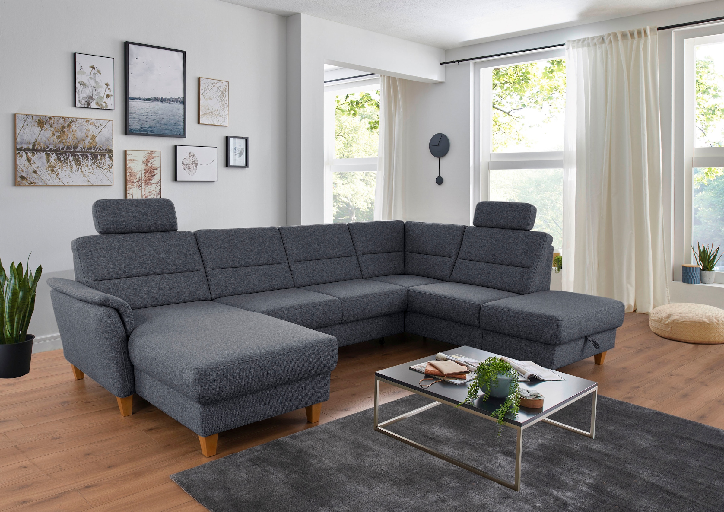 Home affaire Wohnlandschaft »Palmera U-Form, B: 308 cm« optional Bettfunkti günstig online kaufen