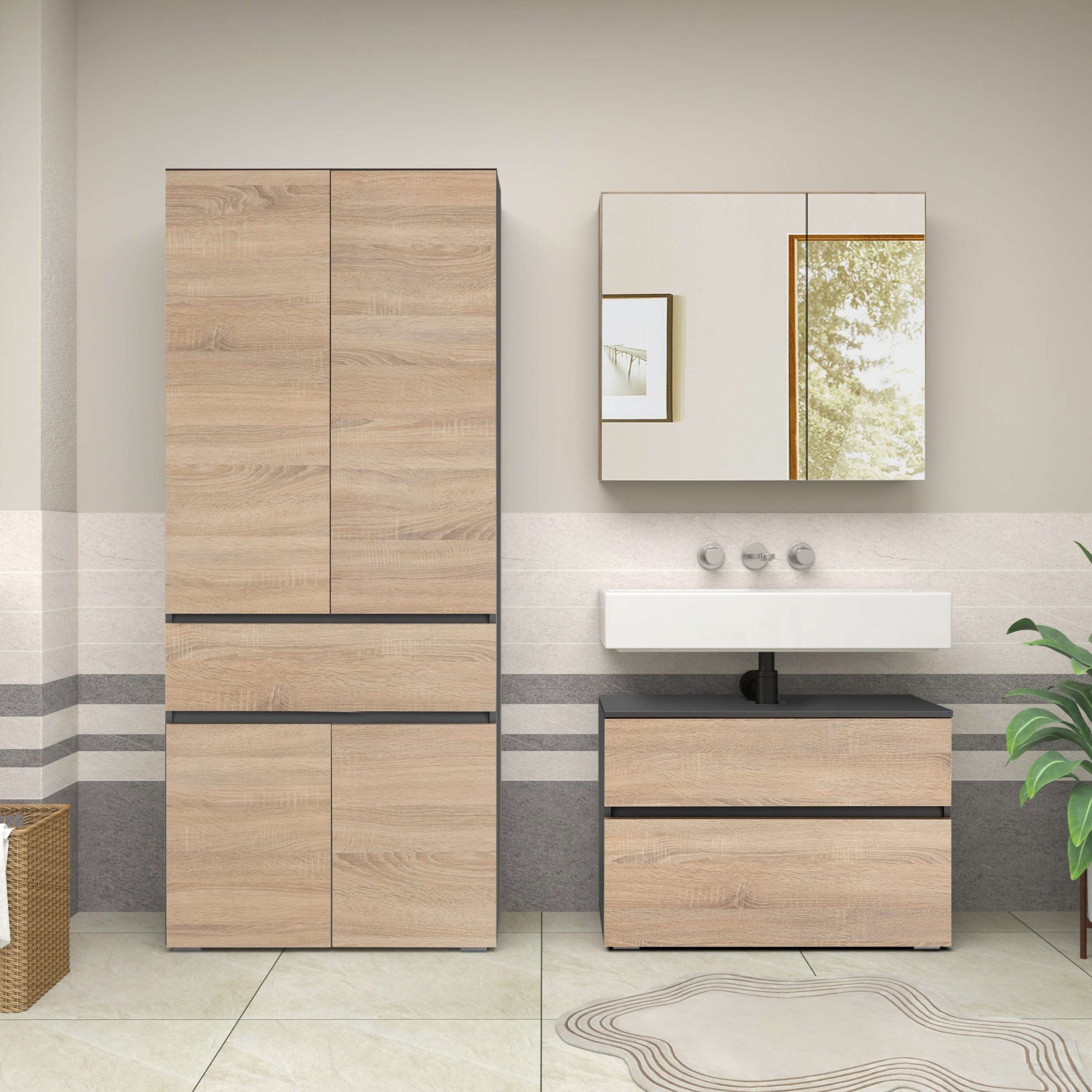 Home affaire Hochschrank "Wisla" mit 4 Türen & 1 Schublade, Breite 76 cm, H günstig online kaufen