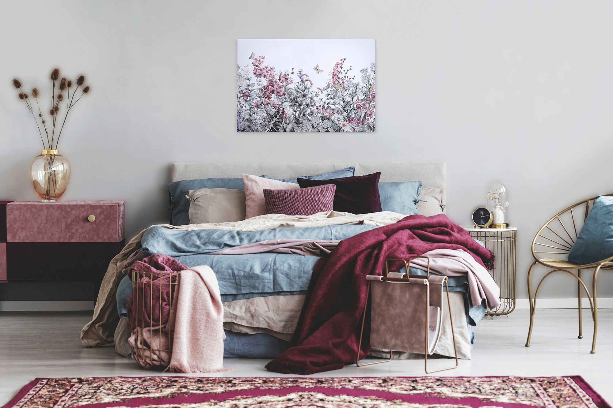 A.S. Création Leinwandbild »Flower Painting«, Kunst-Blumen-Kinder, (1 St.), Landhaus Keilrahmen Blumen Leinwand-Bild Wohnzimmer modern Wandbild