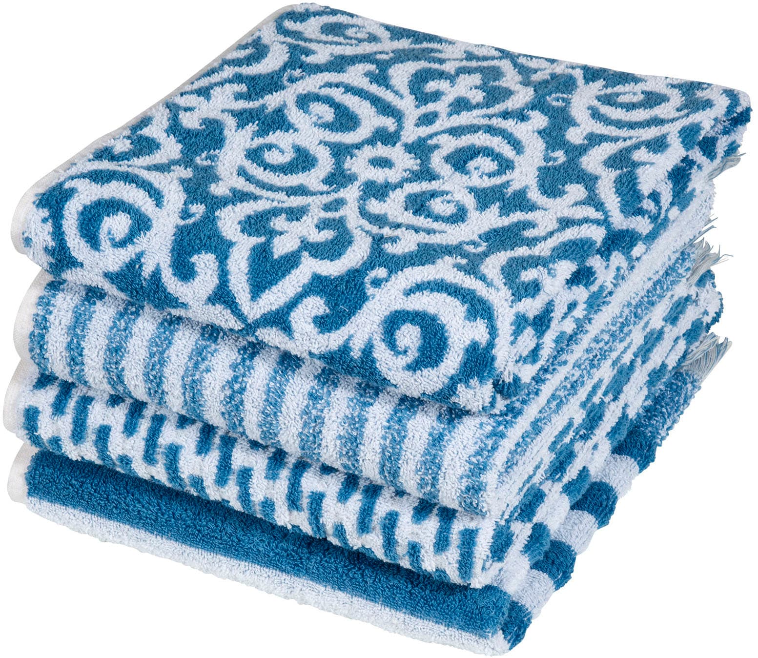 PAD Handtuch Set »FAMILY, 50x100 cm« Made in Europe, gestreift, Ornamente, mit Fransen blau Frottee, Frottee B/L: 50cmx100cm, 8 Stk., Frottee