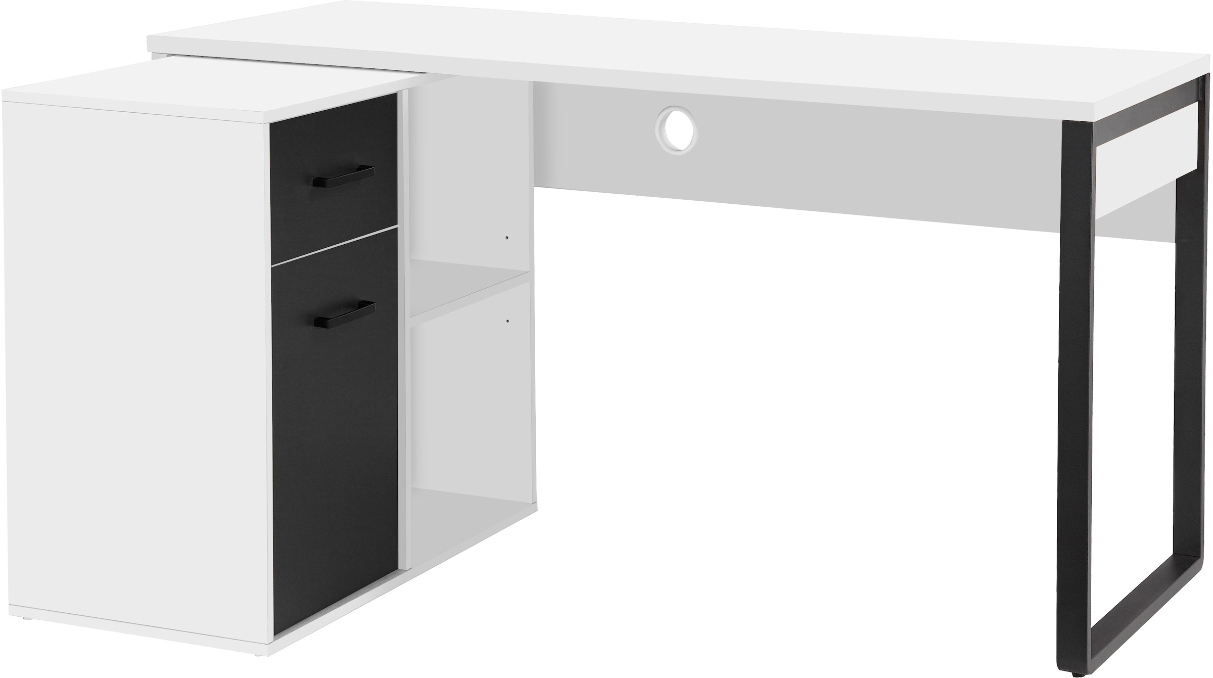 Places of Style Eckschreibtisch »Moid, Computertisch, Kabeldurchlass, mit Regalfächern,«, Schublade und Tür, flexibles Regalelement, 140x82-115 cm