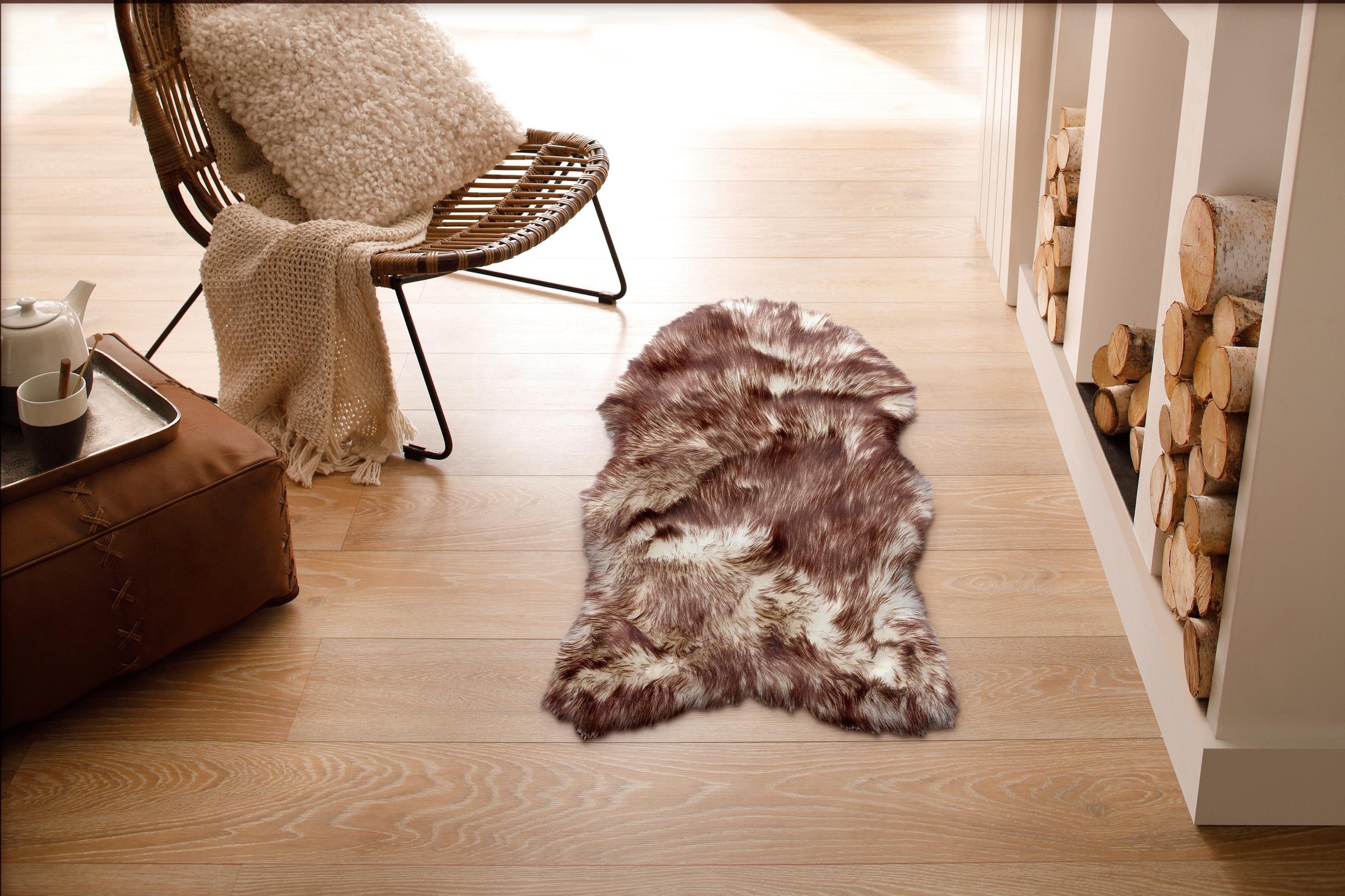 Echtes Schaffell, Lammfell Teppich, flauschig & weich, grau, 90 x 60 cm -  Denn bei uns zählt Natur pur!