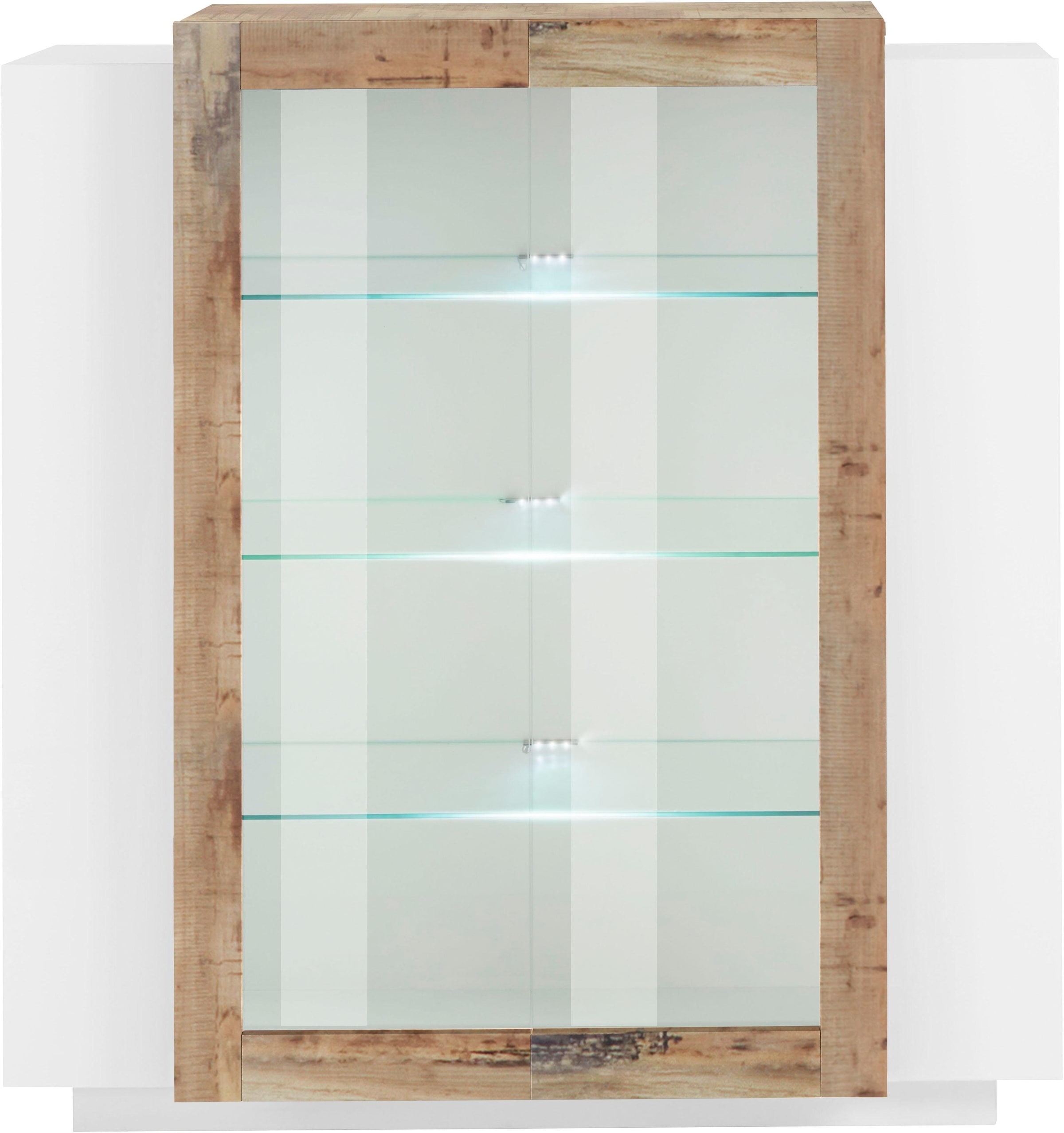 INOSIGN Vitrine »Coro, Vitrine, Glasvitrine, Vitrinenschrank, Stauraumvitrine«, 2 Glastüren, 2 Holztüren, Doppeltiefe, Hochglanz Fronten, Höhe 126