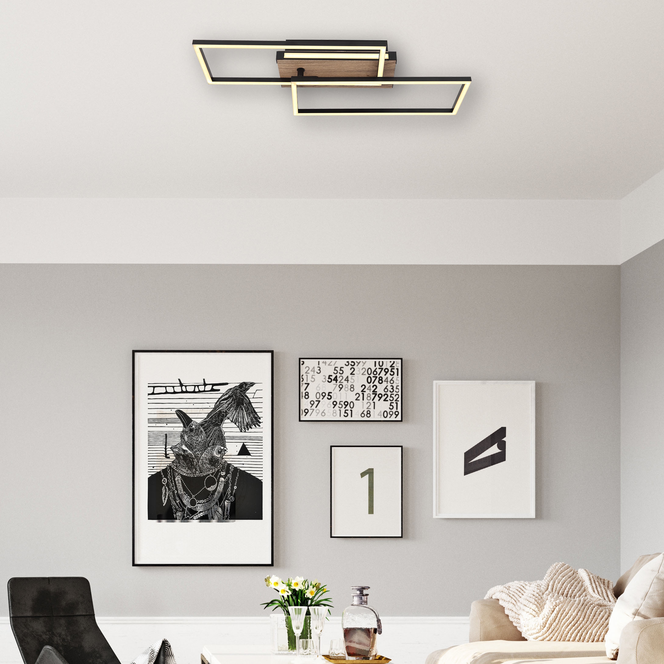 GLOBO LIGHTING LED Deckenleuchte »COLLI« LED-Modul Warmweiß Deckenlampe/Wohnzimmer/Schlafzimmer/modern/Holz