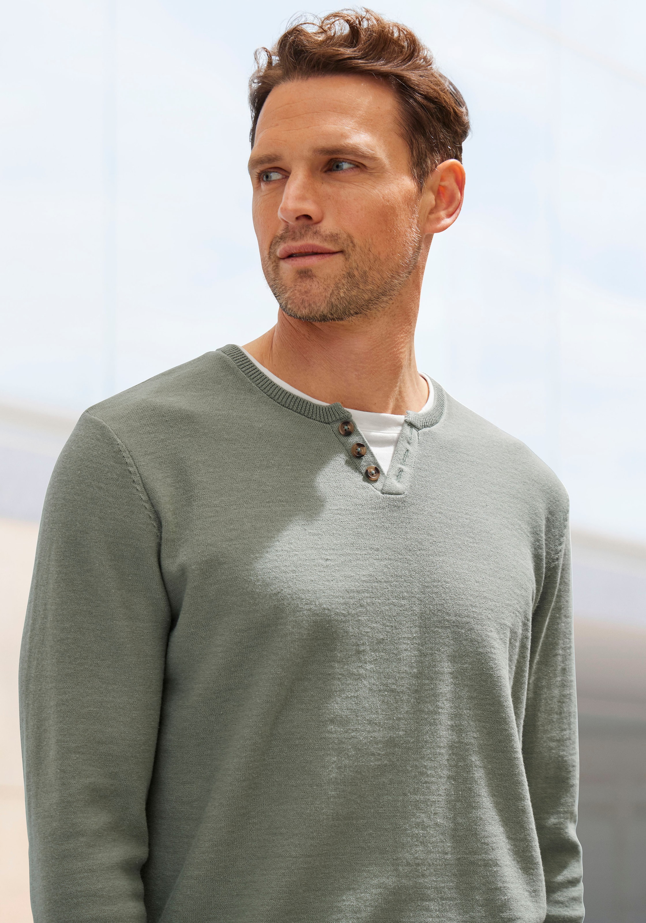 H.I.S Strickpullover, Pullover mit hochwertiger Halslochverarbeitung in double-layer Optik