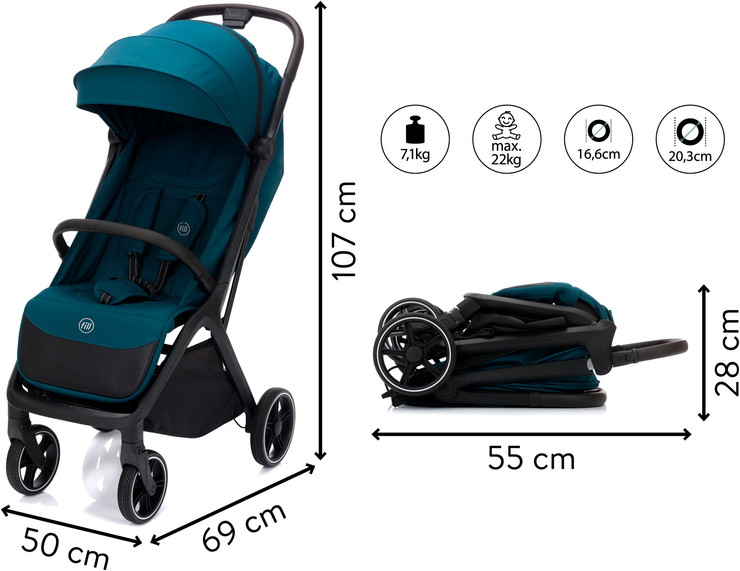 Fillikid Kinder-Buggy »Cooper, türkis-schwarz«, 22 kg