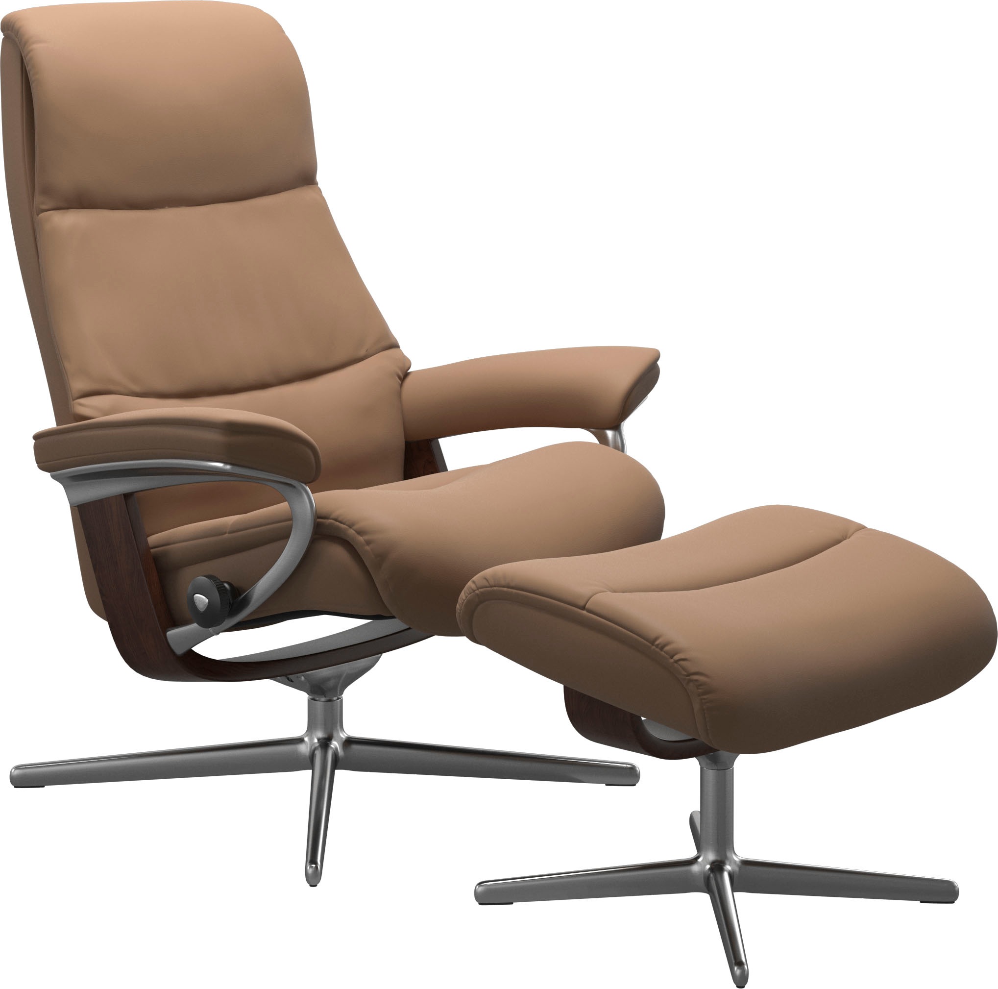 Stressless® Relaxsessel »View«, (Set, Relaxsessel mit Hocker), mit Hocker, mit Cross Base, Größe S, M & L, Holzakzent Braun