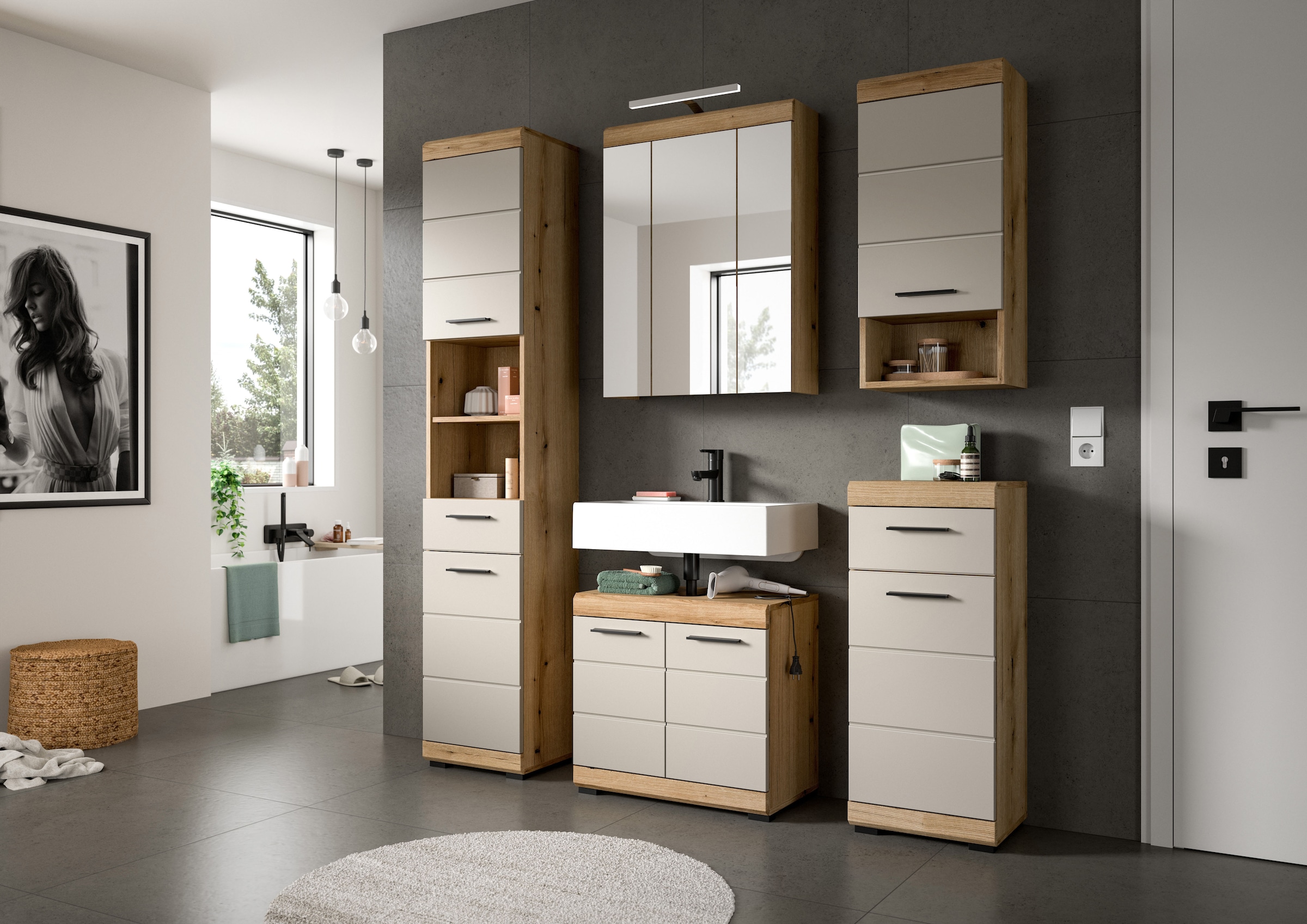 welltime Badezimmerspiegelschrank »SIENA, Breite 60cm, inkl. Beleuchtung, 3 Spiegeltüren, 9 Fächer« Set, TOPSELLER!,  in verschiedenen Farben erhältlich, Badmöbel, Badschrank, Schrank, Bad