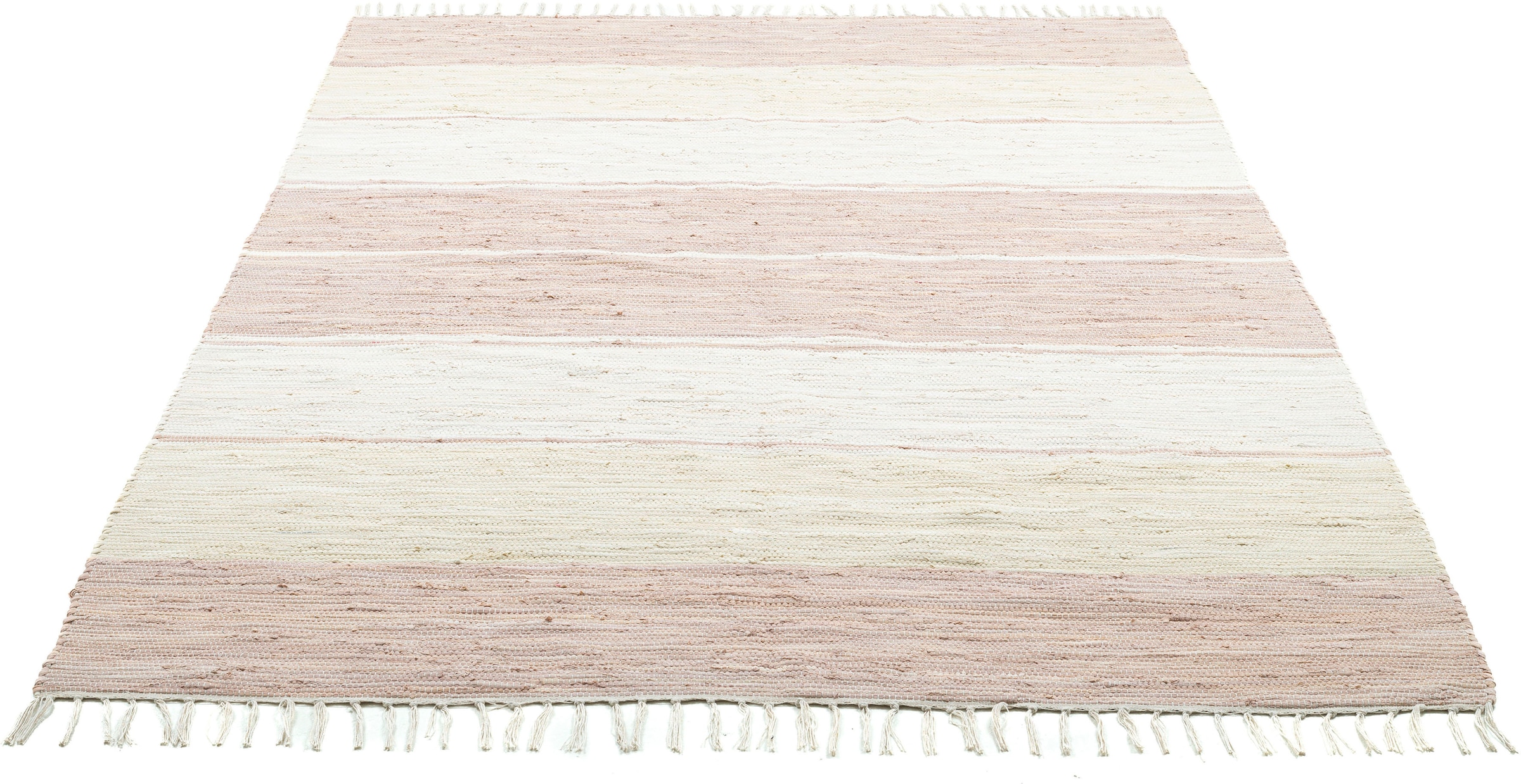 THEKO Teppich kaufen reine Raten gestreift, Baumwolle, handgewebt, rechteckig, auf Flachgewebe, Fransen mit »Stripe Cotton«