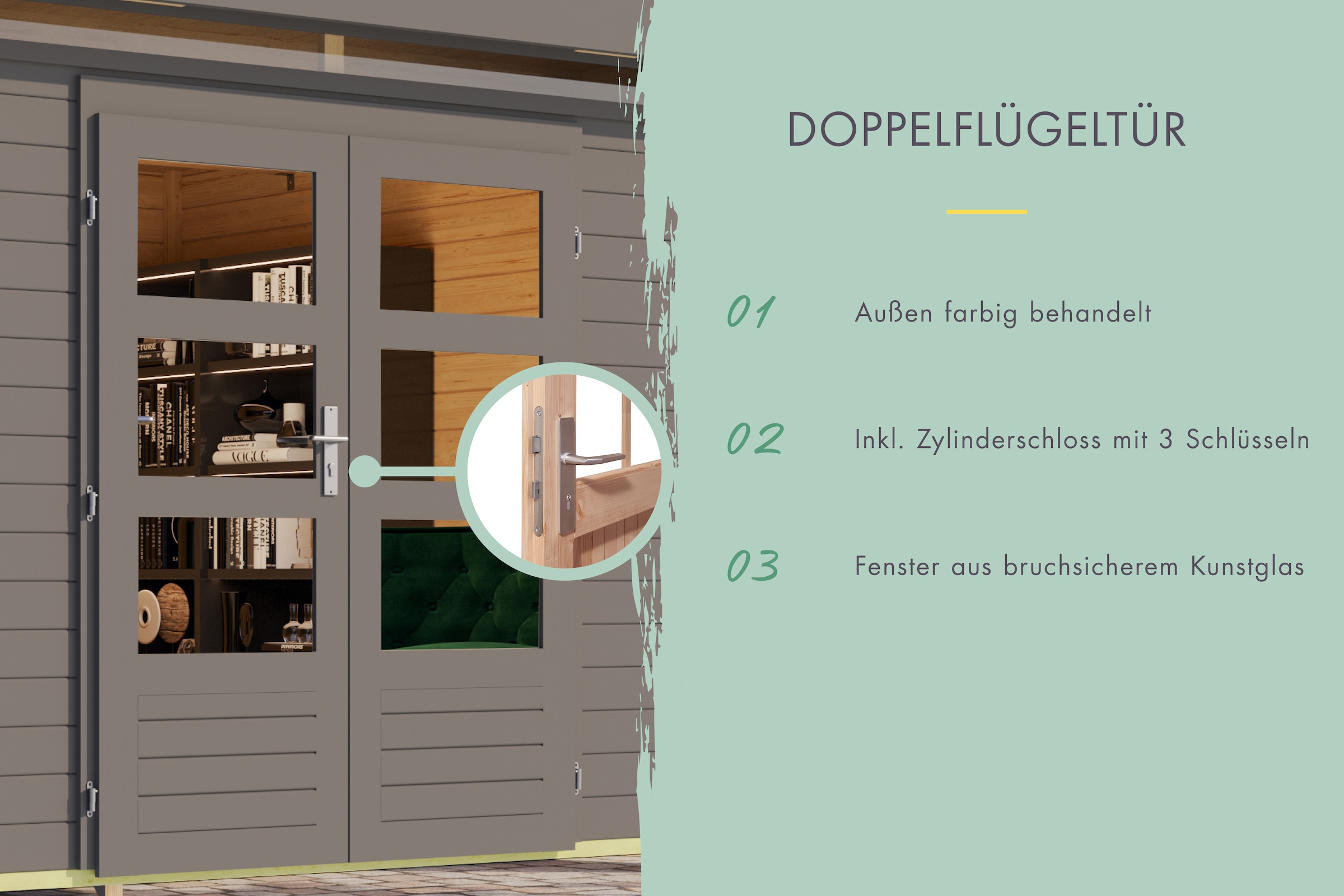 Karibu Gartenhaus »Langesee 3,5 mit Anbaudach«, aus hochwertiger nordischer Fichte mit wasserabweisender Profilierung