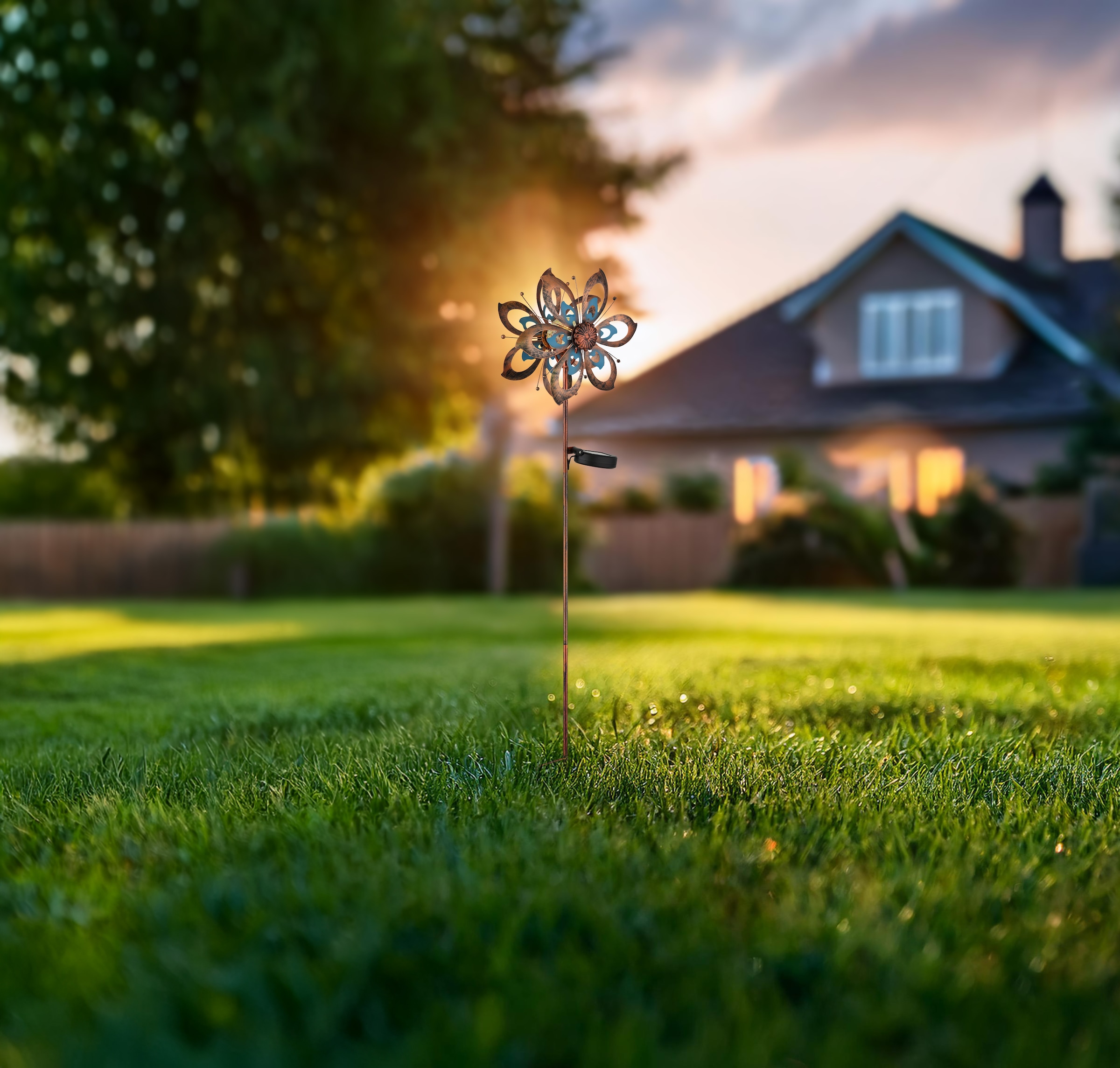 GLOBO LIGHTING LED Solarleuchte »SOLARLEUCHTE METALL GOLDFARBEN PATINIERT, 1XLED« LED-Modul 1 Stk. Warmweiß Solar Garten Terrasse Außenbeleuchtung Dekoleuchten