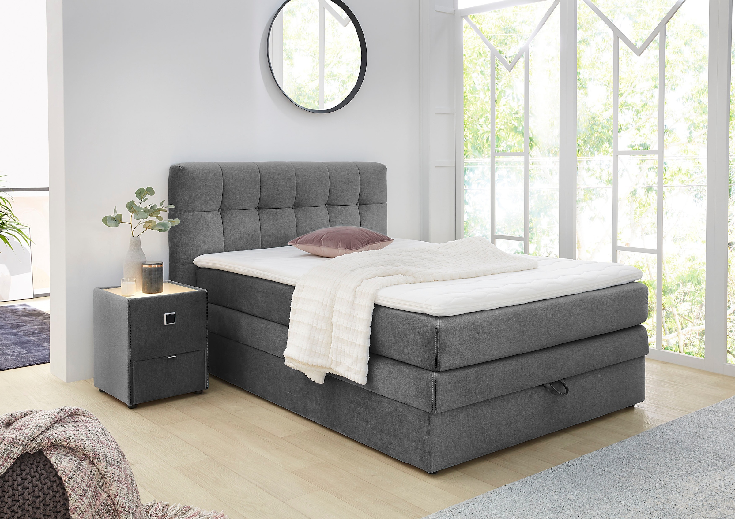Jockenhöfer Gruppe Boxspringbett »Amy im Bezugsstoff: Samtoptik« mit Bettkasten und Kaltschaum-Topper, erhältlich in 120, 140 & 180cm