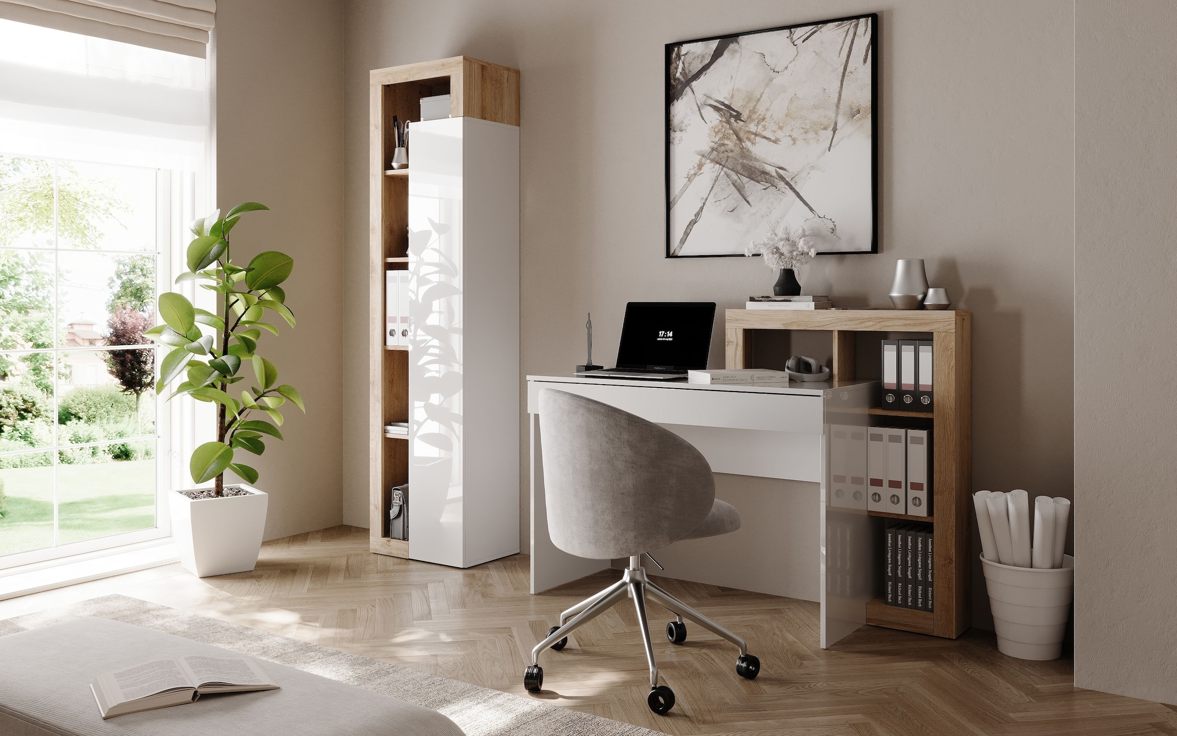 INOSIGN Schreibtisch »Hamburg, Breite 138 cm, Tiefe 50 cm, mit Schubkasten u. Aufsatz/Regal«, Computertisch, Arbeitstisch, Schminktisch, Arbeitsplatz, 4 Fächer